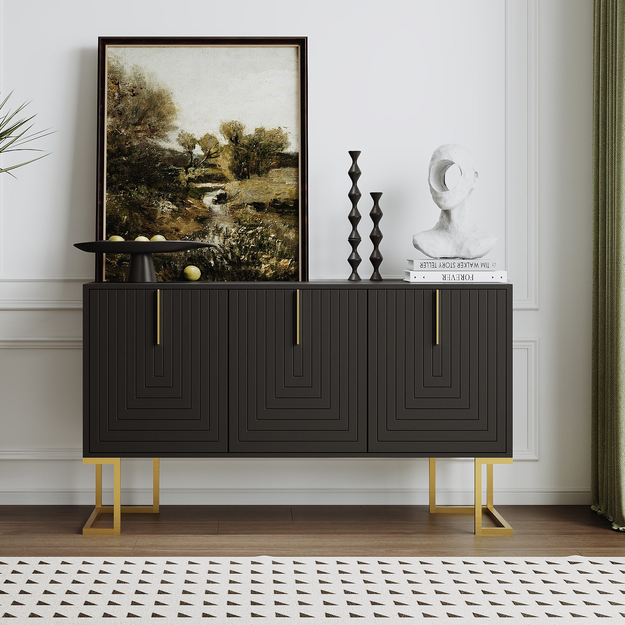 Odikalo Sideboard Modernes Sideboard mit verstellbaren Regalen,U-förmigen Schranktüren, 138 L x 40 B x 80.5H(cm) – Bild 3 von 5