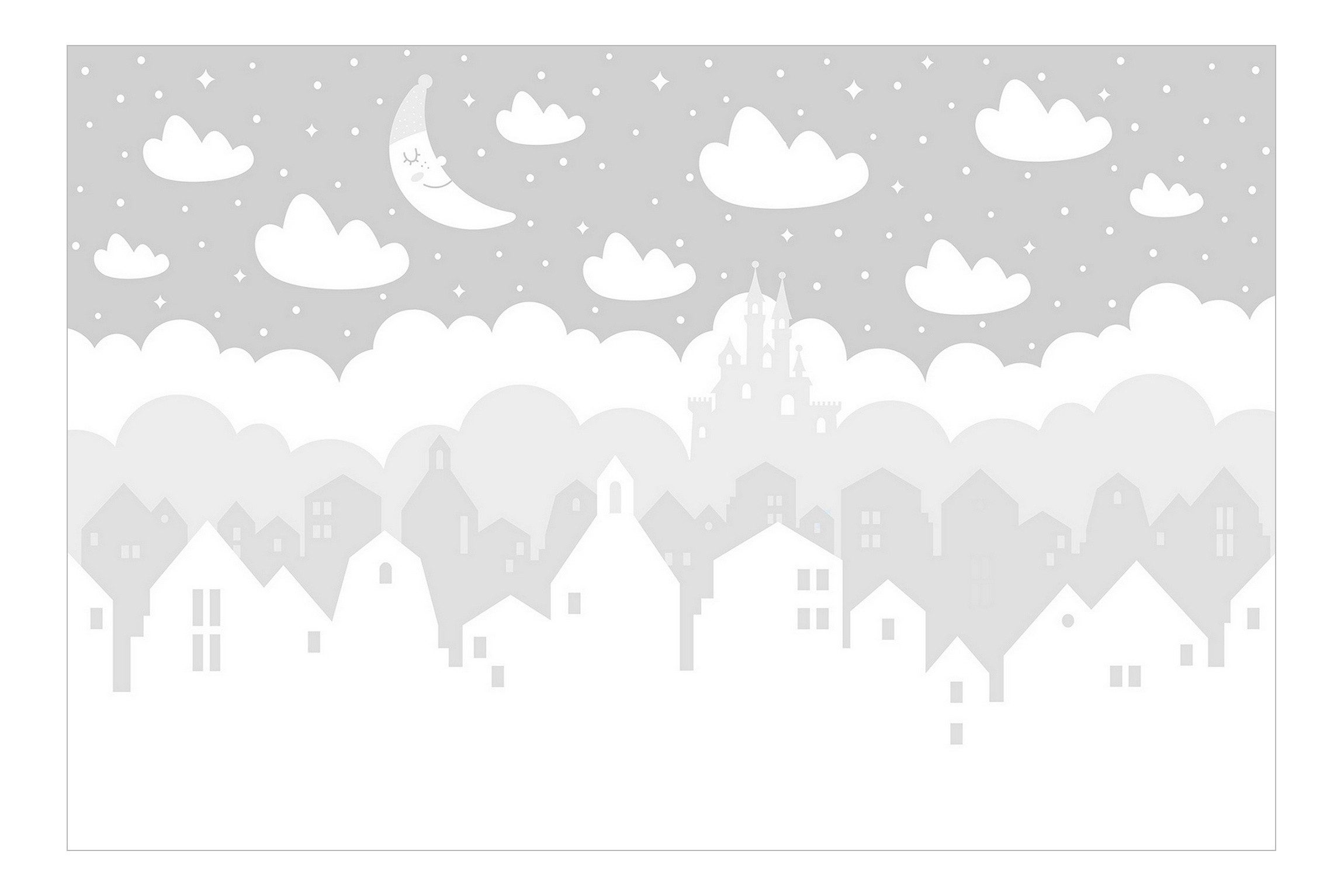 Bilderdepot24 Kindertapete Kinderzimmer Sternenhimmel Häuser Mond grau Kind günstig online kaufen