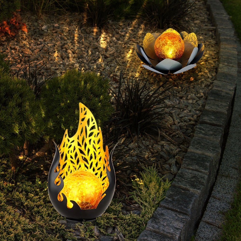 Globo LED Warmweiß, LED Solarleuchte, Außenlampe Leuchtmittel Flamme Gartenleuchte inklusive, Solarlampe Lotusblume