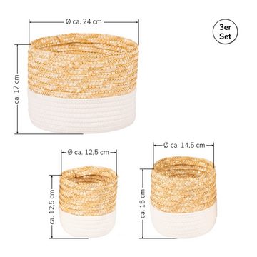 bremermann Aufbewahrungskorb Aufbewahrungskörbe 3er Set, Baumwolle/Strohgeflecht, weiß