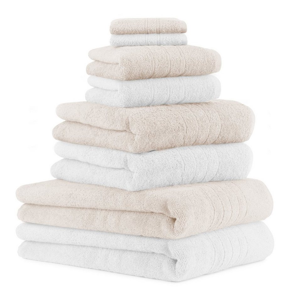 Betz Handtuch Set 8-TLG. Handtuch-Set Deluxe 100% Baumwolle 2 Badetücher 2  Duschtücher 2 Handtücher 2 Seiftücher Farbe weiß und Creme, 100% Baumwolle,  (8-tlg)