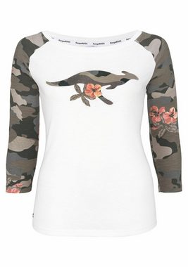 KangaROOS 3/4-Arm-Shirt mit tarnfarbenen Camouflage-Ärmeln und Front-Print