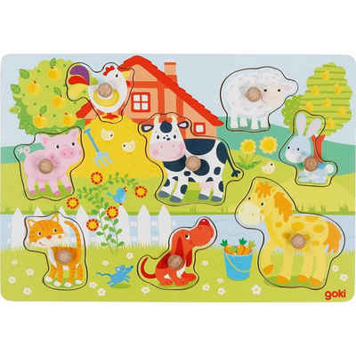 goki Steckpuzzle farbenfrohe Steckpuzzle mit Tieren von Goki, 8 Puzzleteile
