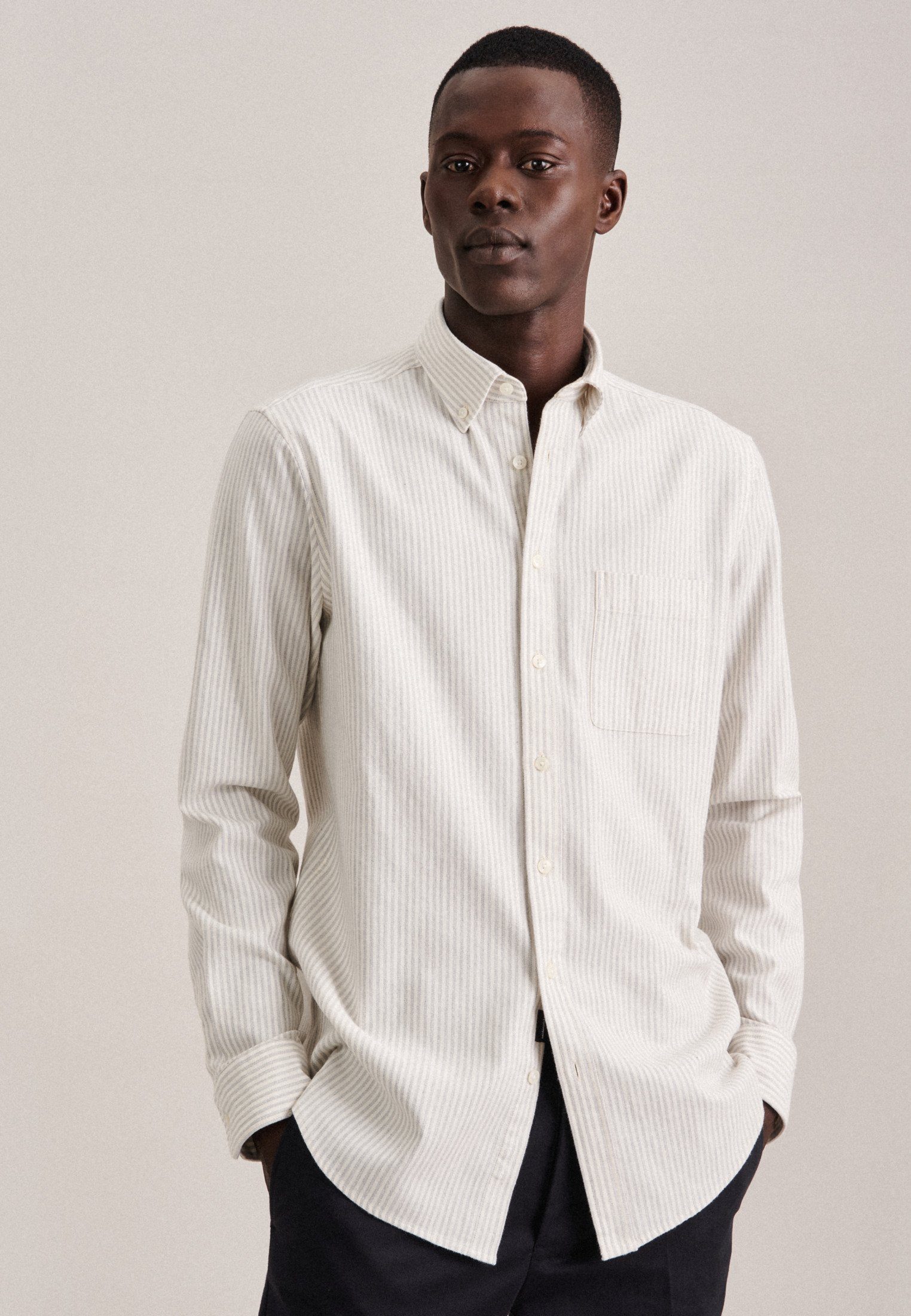 seidensticker Businesshemd Streifen, 100% Rose Material: Langarm Regular Baumwolle Schwarze Button-Down-Kragen