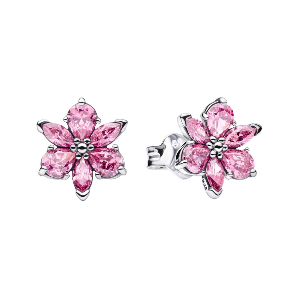 Pandora Paar Ohrstecker 292633C02, Blume, Pink, Zirkonia, Sterling Silber
