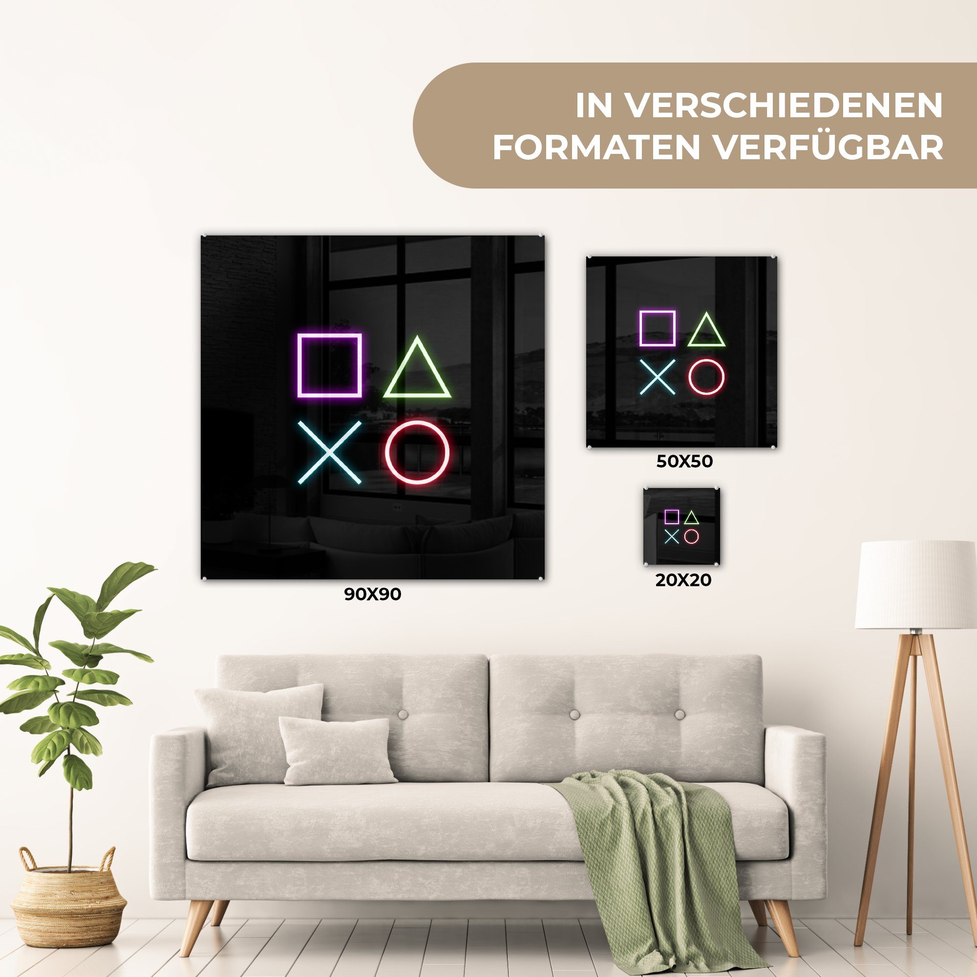 auf auf - MuchoWow Gaming, Glas (1 Acrylglasbild Foto Gaming - Glasbilder Glas - - Bilder Controller Konsole Wandbild Schwarz St), - Neon Wanddekoration - - -