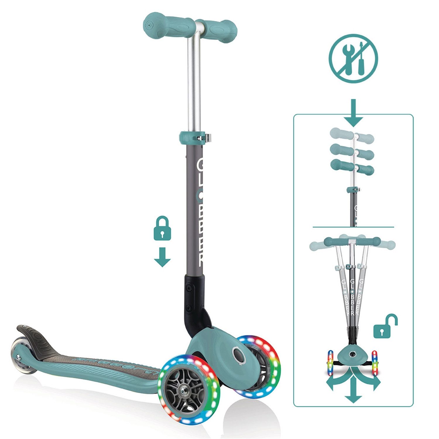 Dreiradscooter 432-306-MYT GLOBBER PRIMO FOLDABLE LIGHTS mint, mit