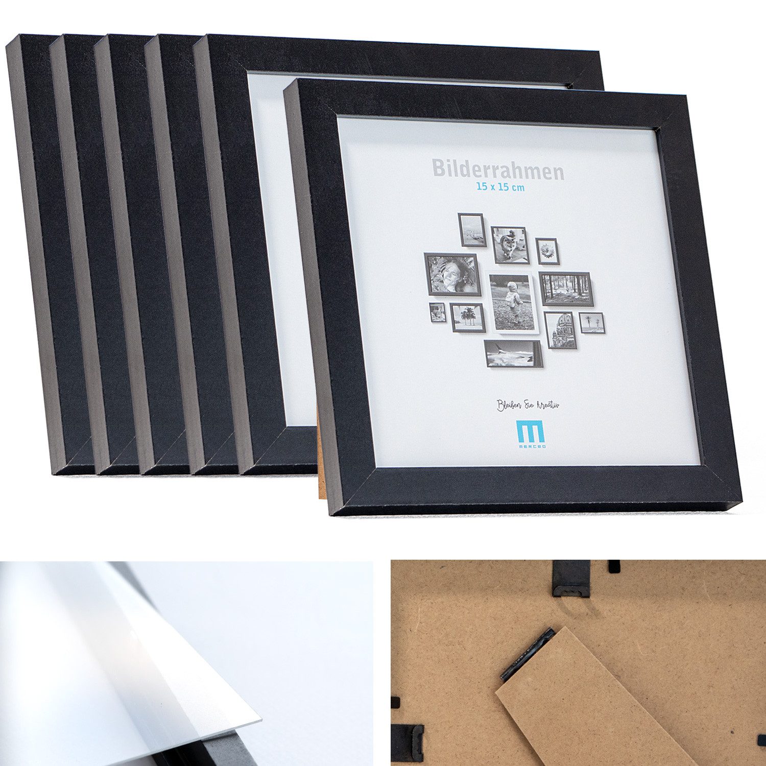 M MERCEO Bilderrahmen, 6er Set 15x15cm Bilderrahmen in schwarz (MDF, Acrylg günstig online kaufen