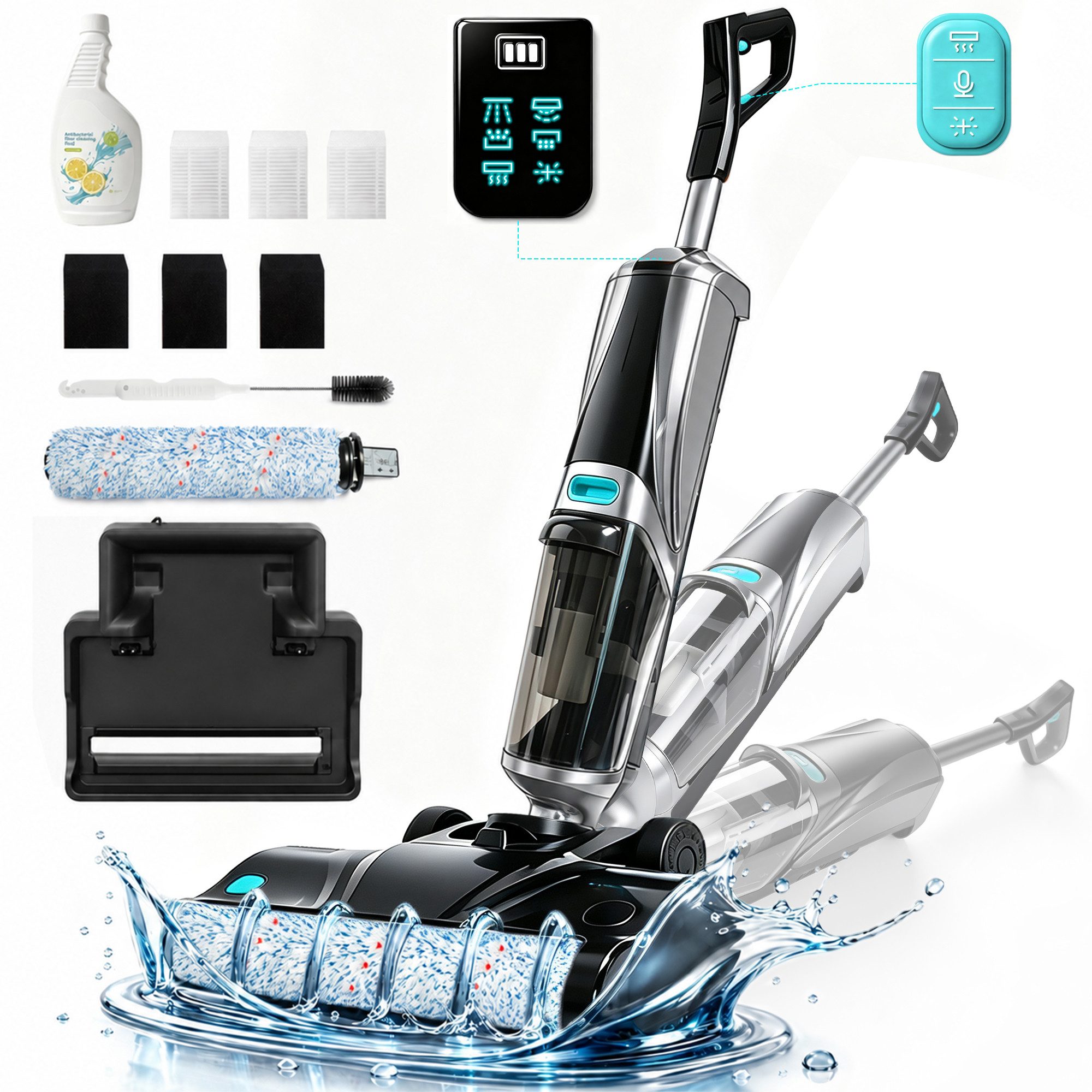 Grenintol Nass-Trocken-Akkusauger D2, Nass Trockensauger,intelligent Selbstreinigung Trocknung, 200 W, beutellos, Elektrolyse, automatische Trocknung und beidseitige Kantenreinigung