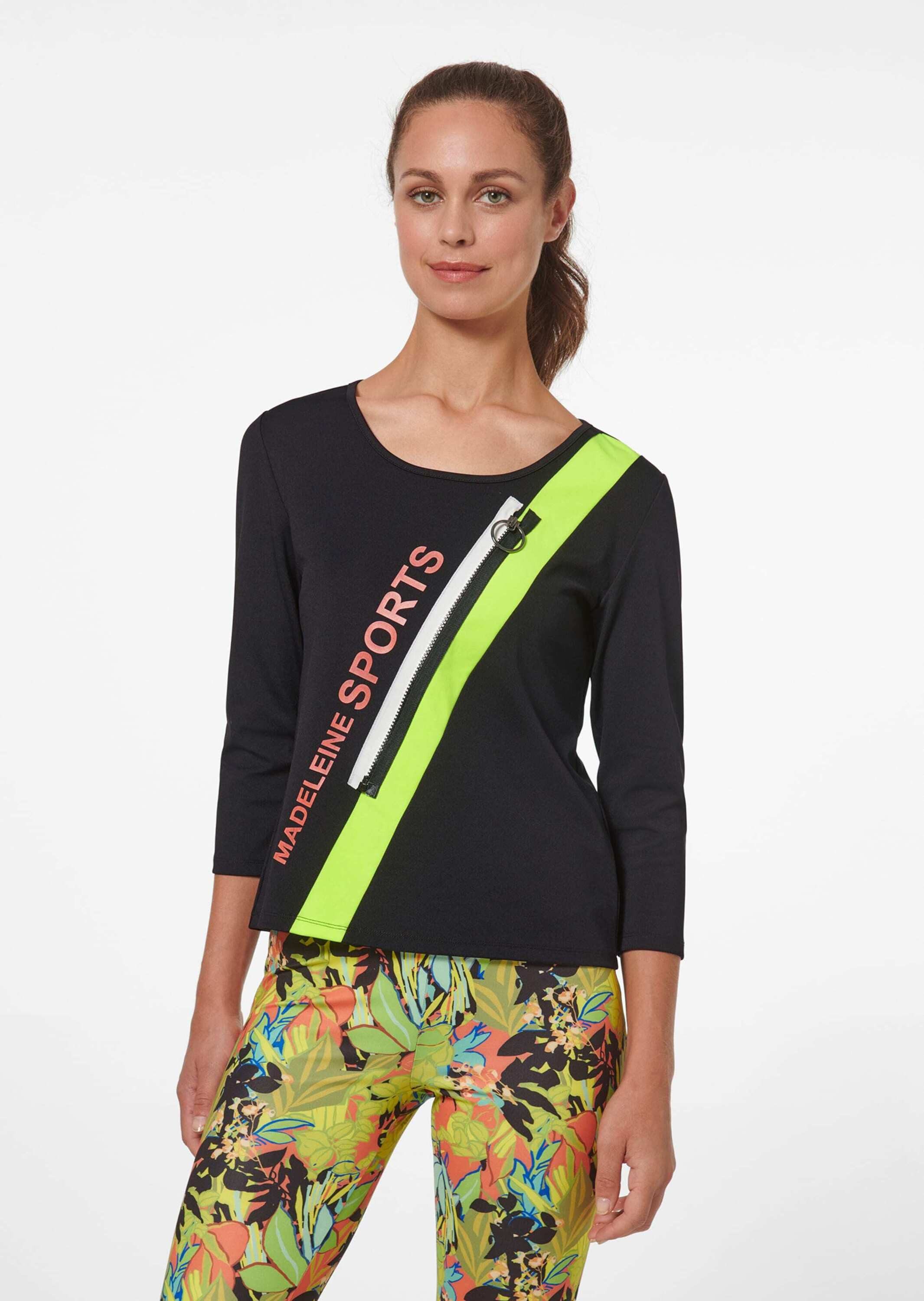 MADELEINE Kurzarmshirt Shirt mit Kontrasteinsatz und Zierzipper