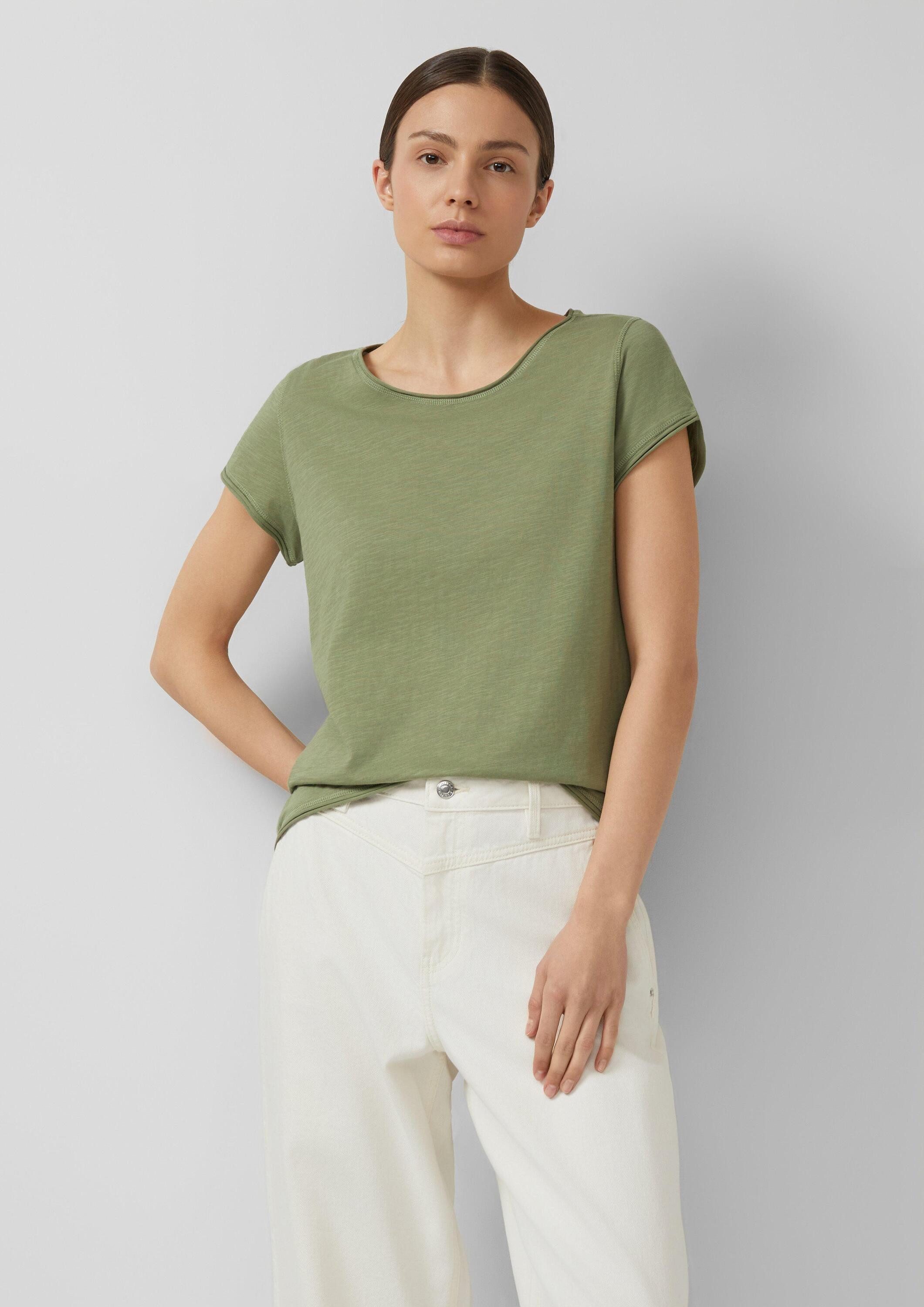 s.Oliver Kurzarmshirt T-Shirt T-Shirt mit Rollkanten und Flammgarnstruktur