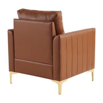 Merax Sessel Relaxsessel, Ruhesessel, Einzelsofa, Relaxsessel mit goldenen Metallbeine, Kunstleder Bezug