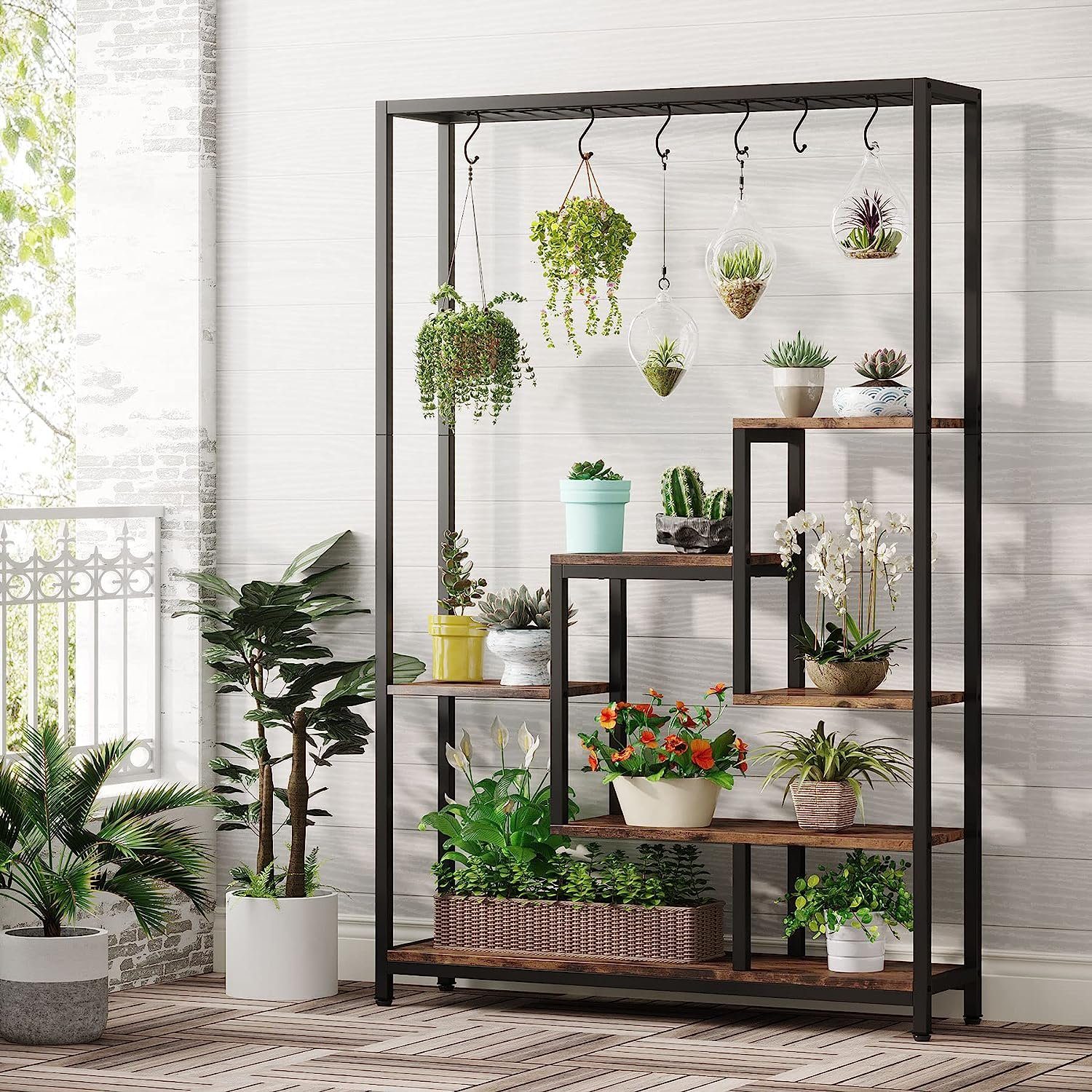 Tribesigns Blumenständer 5 Ebenen Pflanzenregal mit 10 S-Haken
