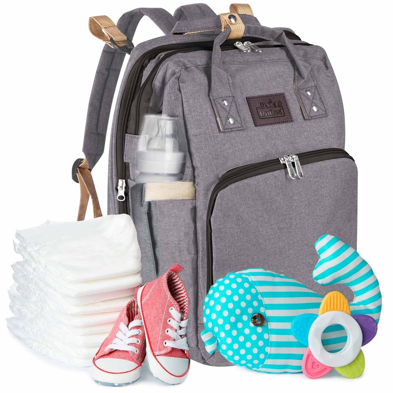 all Kids United Wickelrucksack 2in1 Wickelrucksack mit Babybett integriert, Wickelauflage & Reise Set (Set, Baby-Rucksack, Wickelauflage, integriertem Babybett, Kinderwagen-Haken)