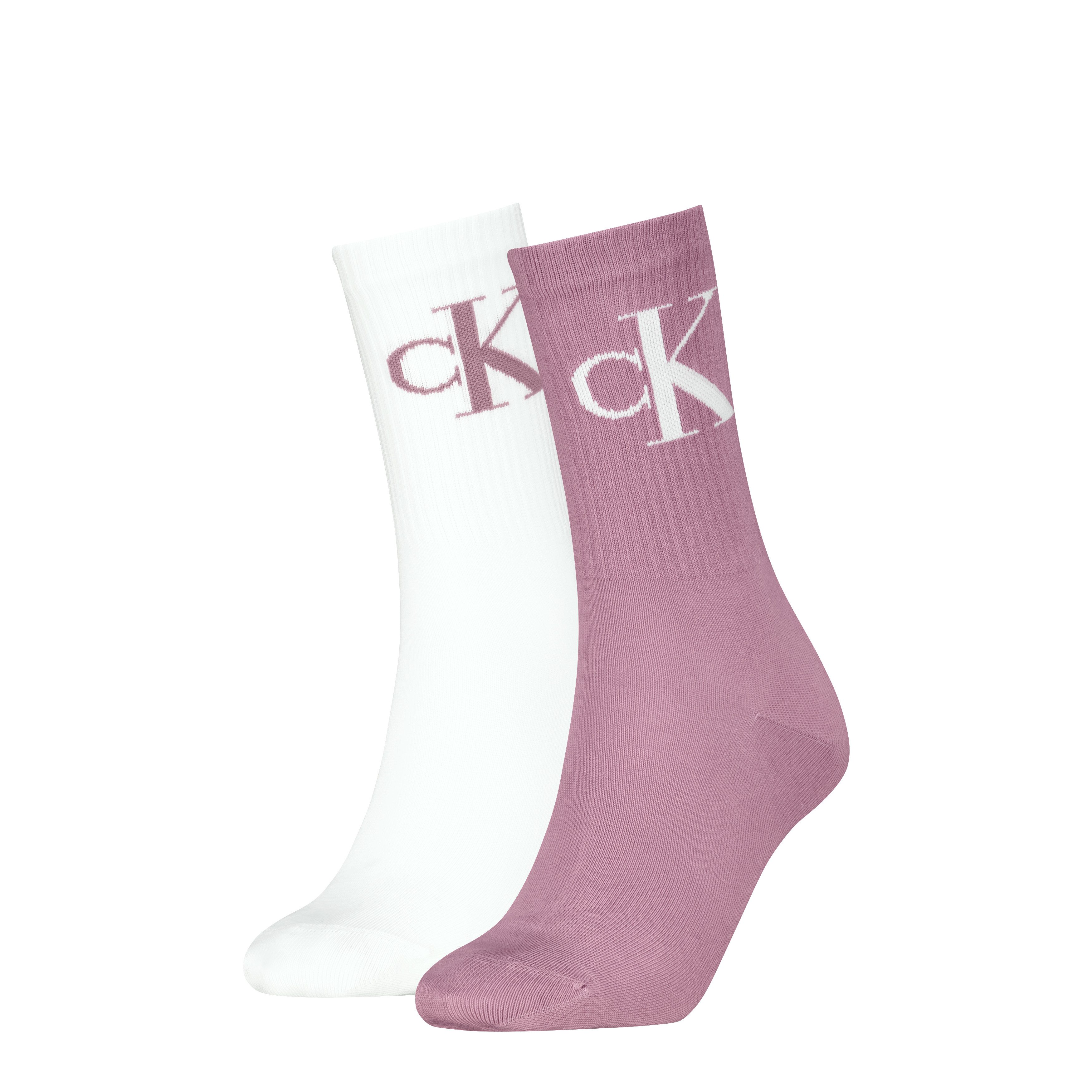 Calvin Klein Jeans Socken CKJ WOMEN SOCK 2P MONOGRAM (2-Paar, 2 Paar) mit extra breitem Bündchen, Cotton-Mix, elastisch