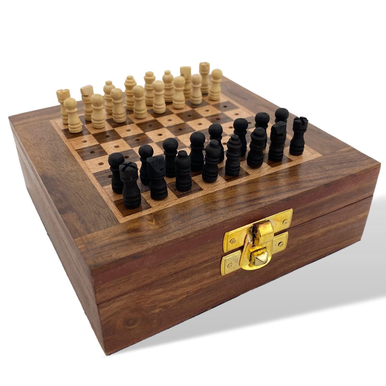 Dekoobjekt Schachspiel Reiseschach Mini-Schach Holz Schach Steckfiguren Chess Ant