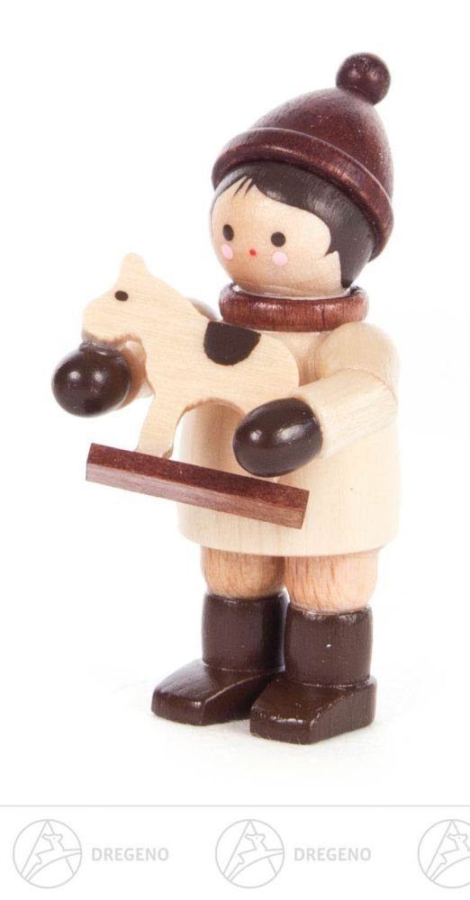 Dregeno Erzgebirge Weihnachtsfigur Weihnachtliche Miniatur Junge mit Pferdchen natur Breite x Höhe ca 2, mit kleinem Holzpferd