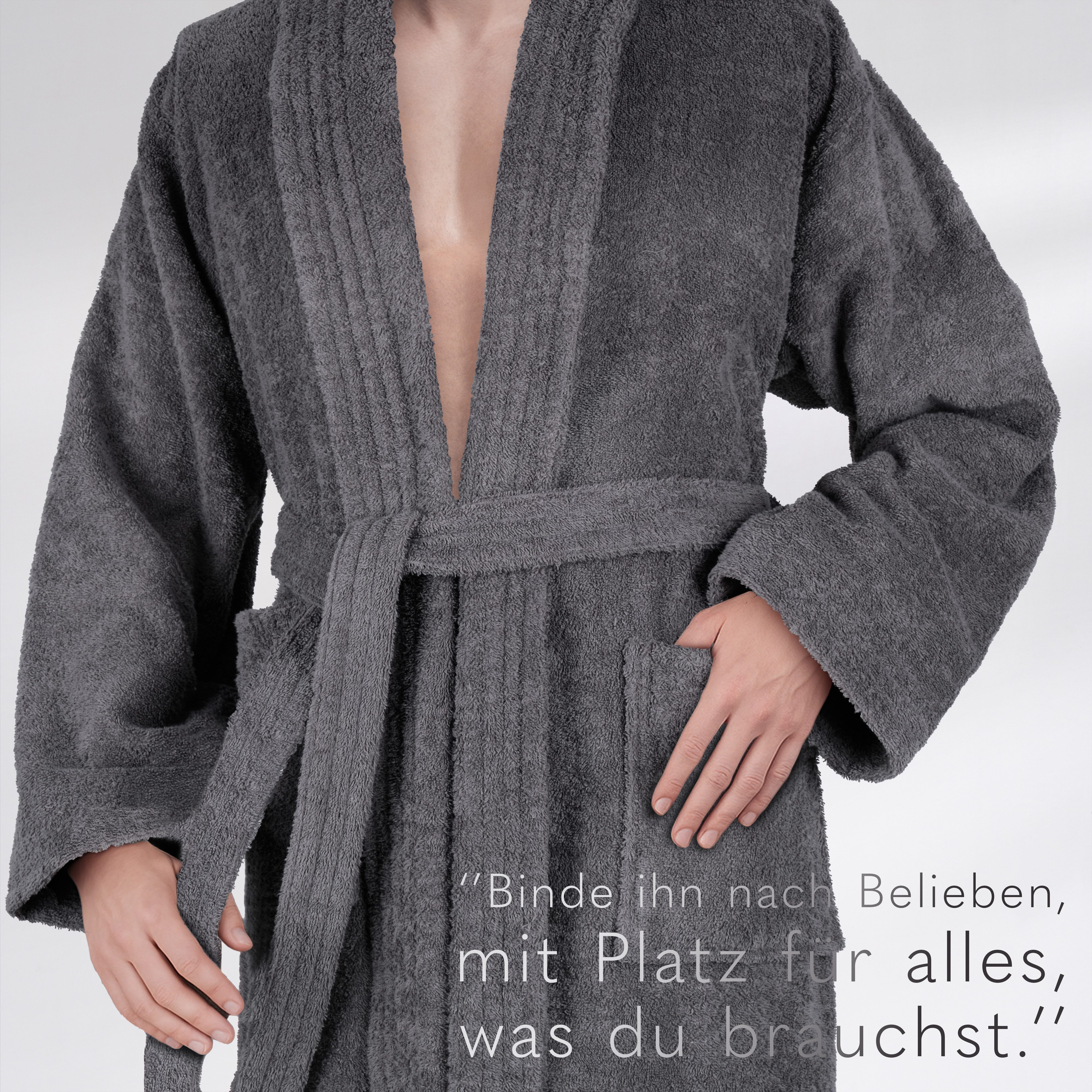 HAMMETEX Herrenbademantel hergestellt aus 100% Baumwolle – 380 g/m² Frottee, mit Taschen, Langform, Baumwolle, Schalkragen, Gürtel, saugfähig & Weich – Bild 4 von 5
