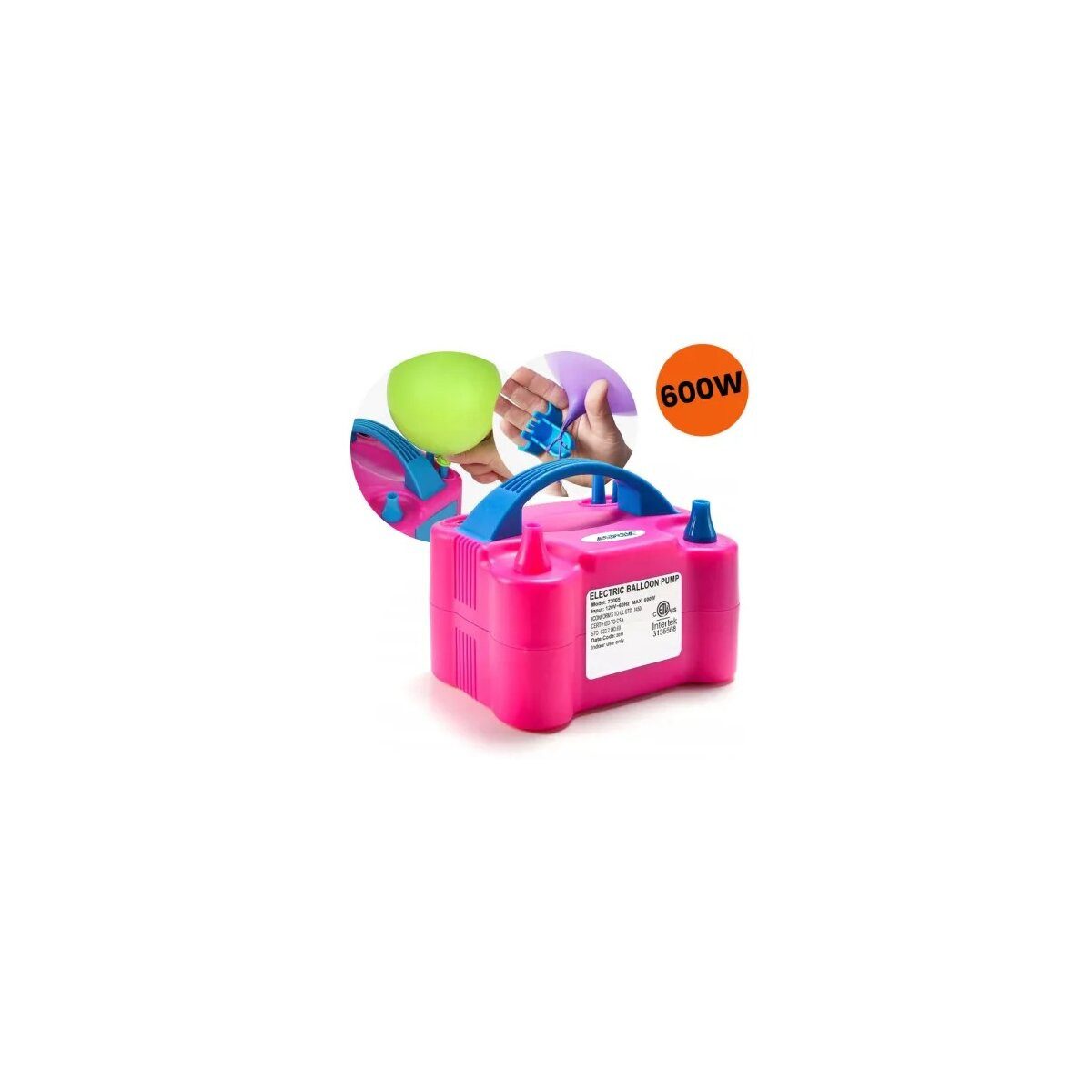 Wisam Minipumpe Elektrische Ballonpumpe 600W Rosa/Blau für Deko & Events