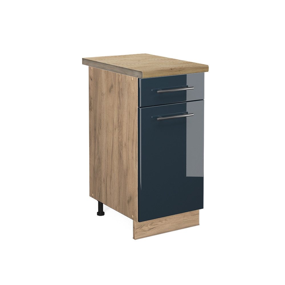 Vicco Unterschrank Fame-Line, Dunkelblau Hochglanz/Goldkraft Eiche, günstig online kaufen