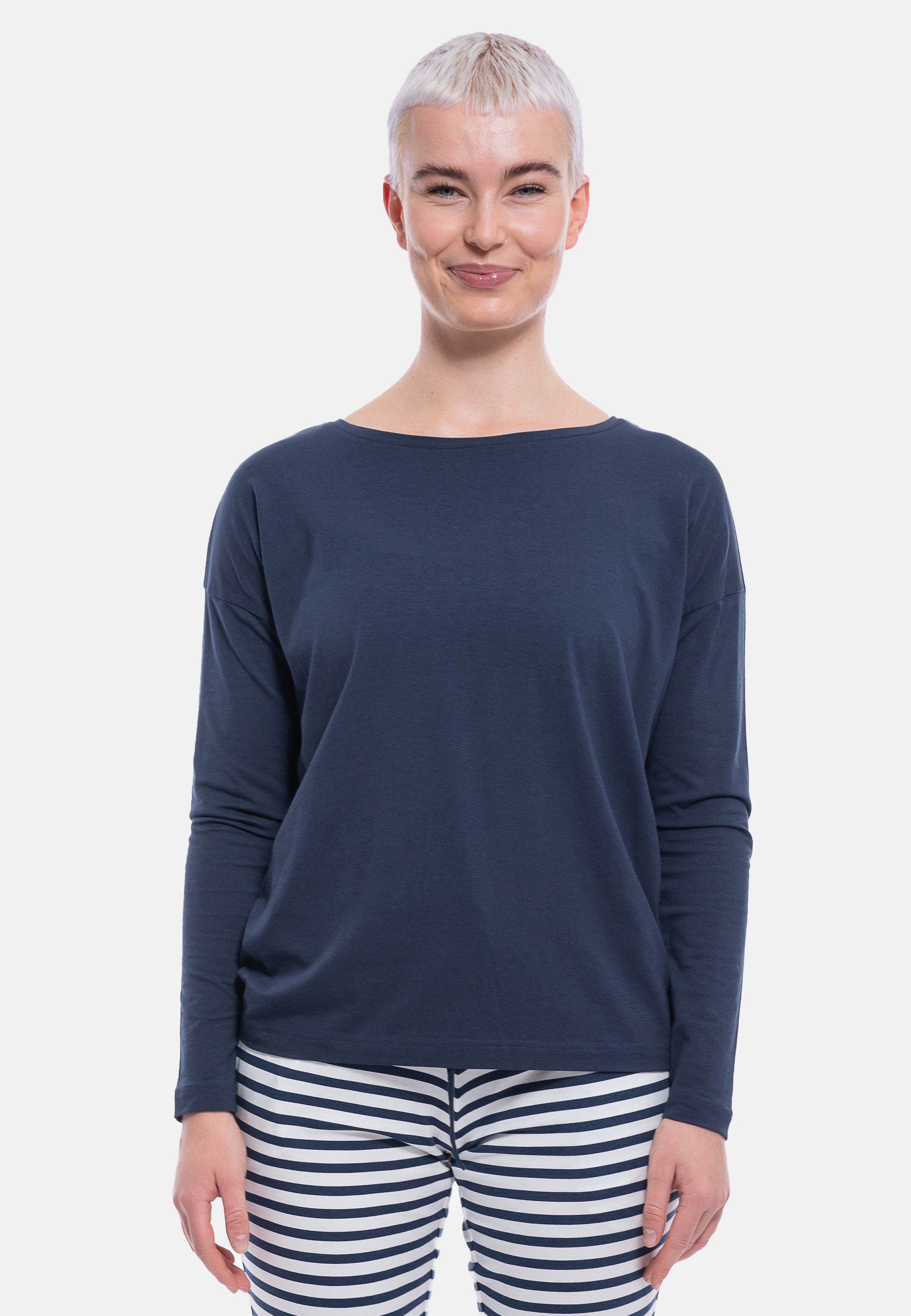 mit Mey Langarm-Shirt U-Boot-Ausschnitt Oberteil Schlafanzug shadow deep Tessie - (1-tlg) Pyjamaoberteil