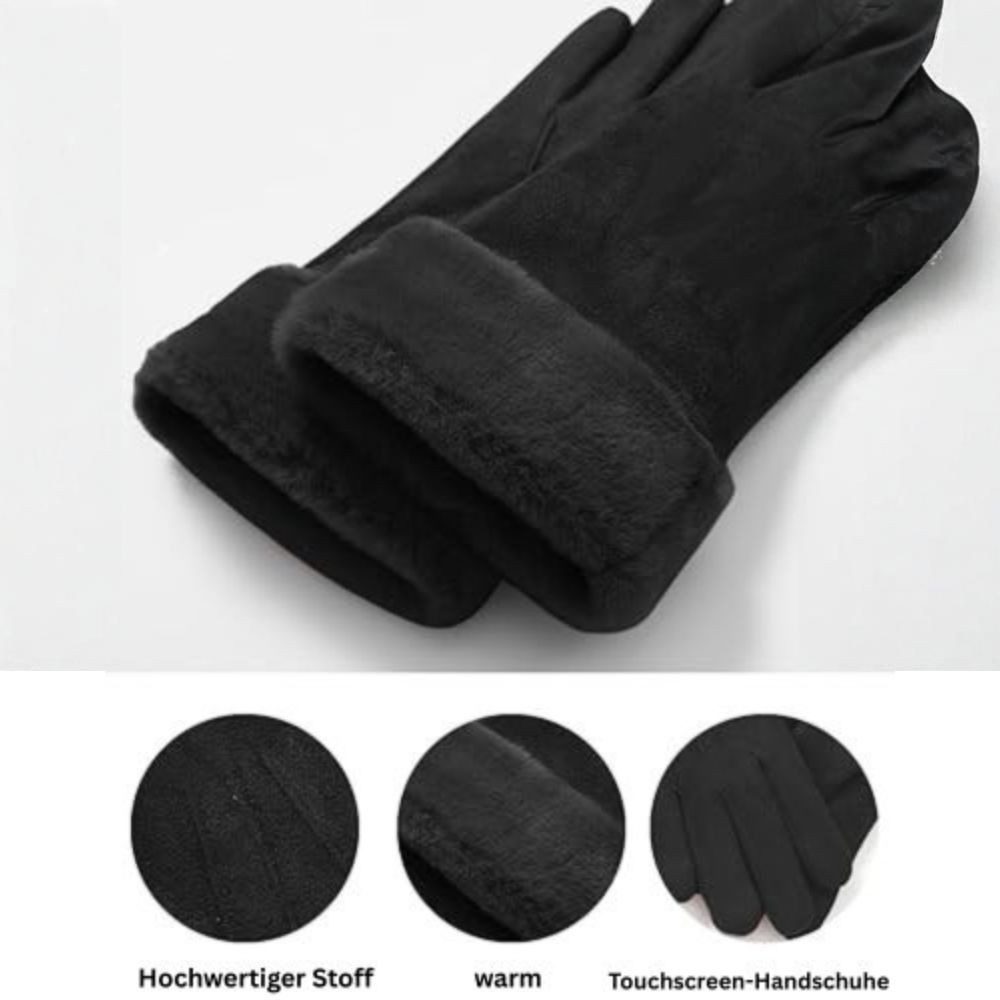 Montegoni Baumwollhandschuhe Winterwarme mit Plüsch gefütterte Damen Touchscreen Handschuhe Schwarz (1 Paar Damenhandschuhe mit Plüschfutter) Winddichte Handschuhe mit Plüschfutter, ideal für kalte Wintertage