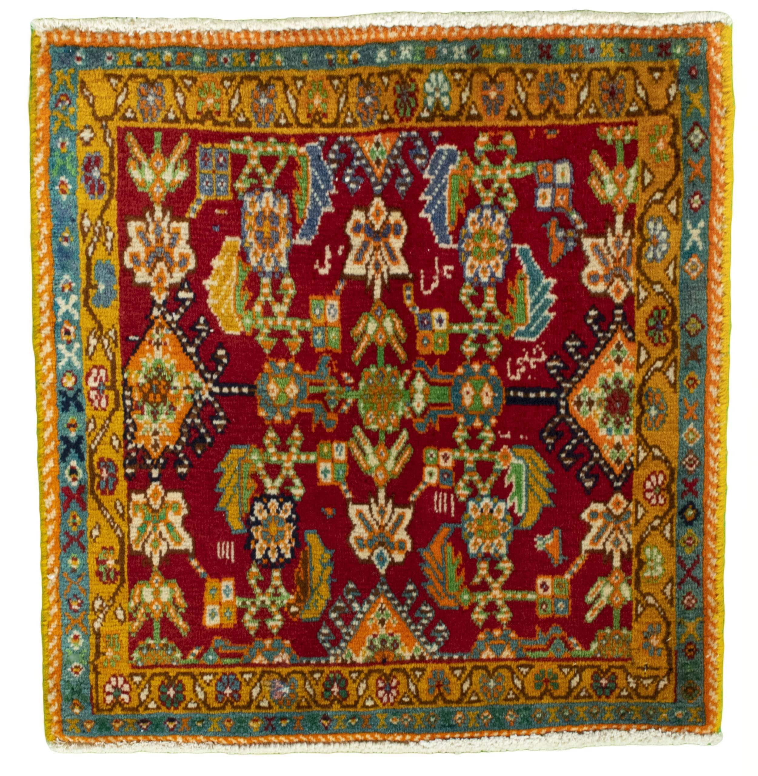 CABBEL Orientteppich 57x57 cm Perser Shiraz Rot Schurwolle Handgeknüpft Nomaden Unikat, quadratisch, Höhe: 8 mm, 100% Schurwolle – weich, pflegeleicht, traditionelle Knüpfdichte