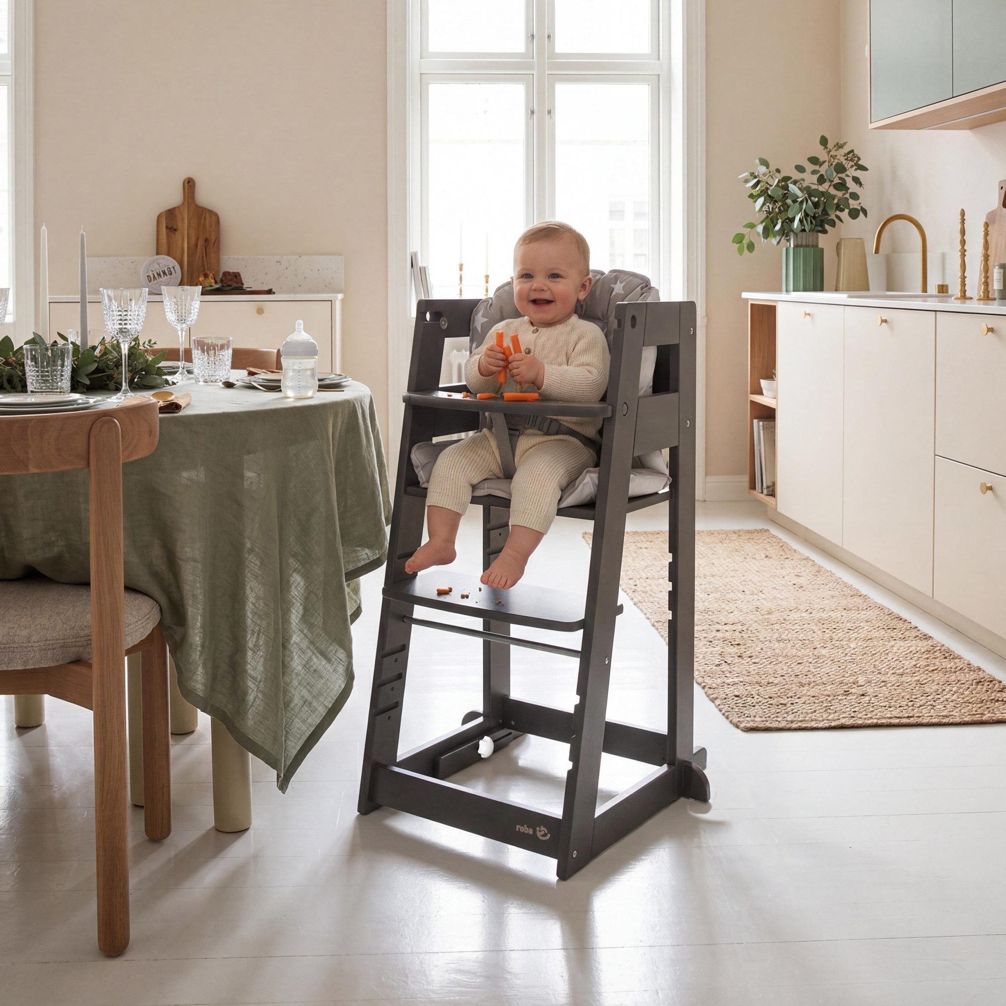 roba® Hochstuhl & Lernturm "2 in 1 Sit & Step" - Aus Holz - Montessori, mit Kippschutz - – Bild 3 von 5