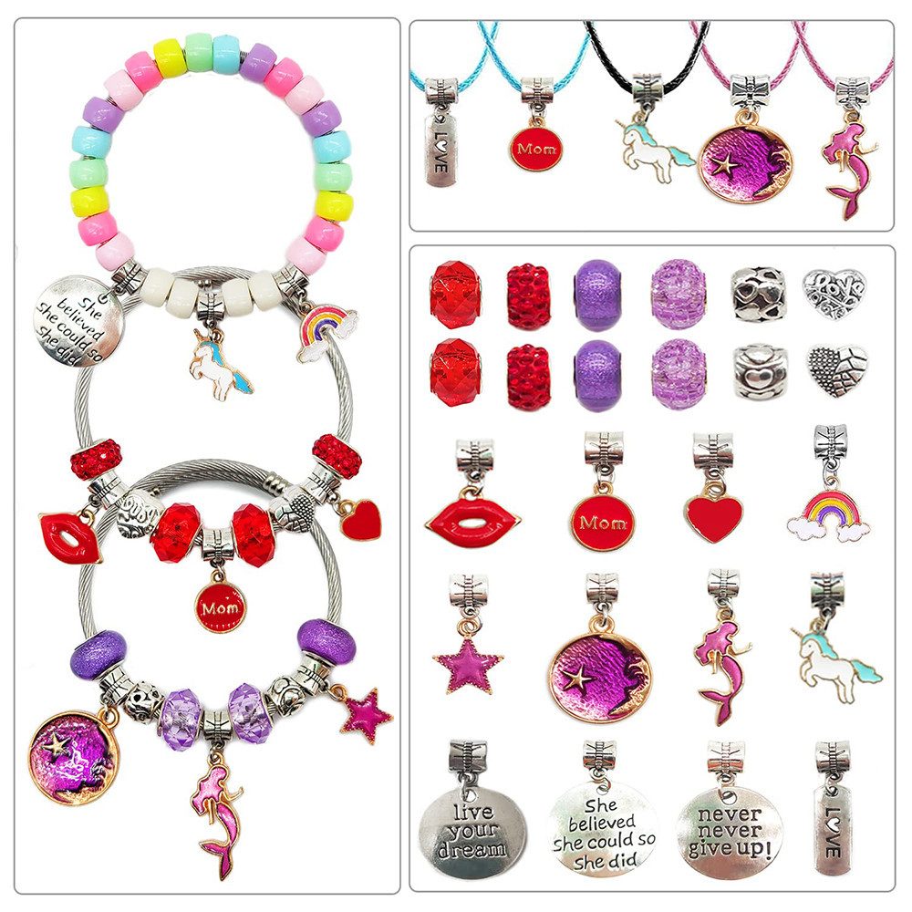 CLTYQ Ketten und Armband Set Schmuck-Bastelset mit Anhängern, Einhorn-/Meerjungfrau-Handwerksset (3400-tlg), Geburtstags- und Weihnachtsgeschenke für Mädchen ab 5-7 Jahren
