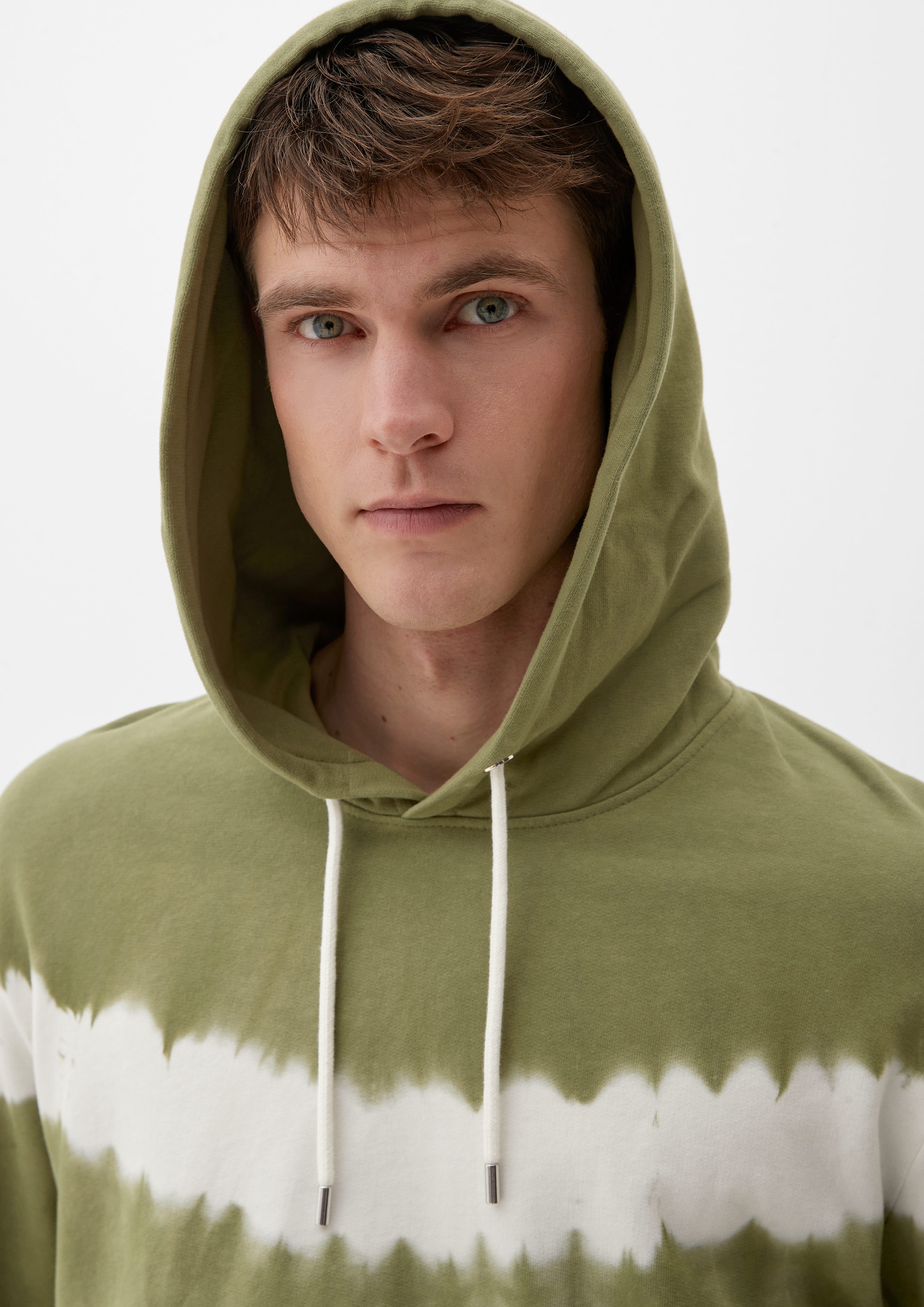 mit Garment Streifenmuster s.Oliver olivgrün Hoodie Sweatshirt Dye