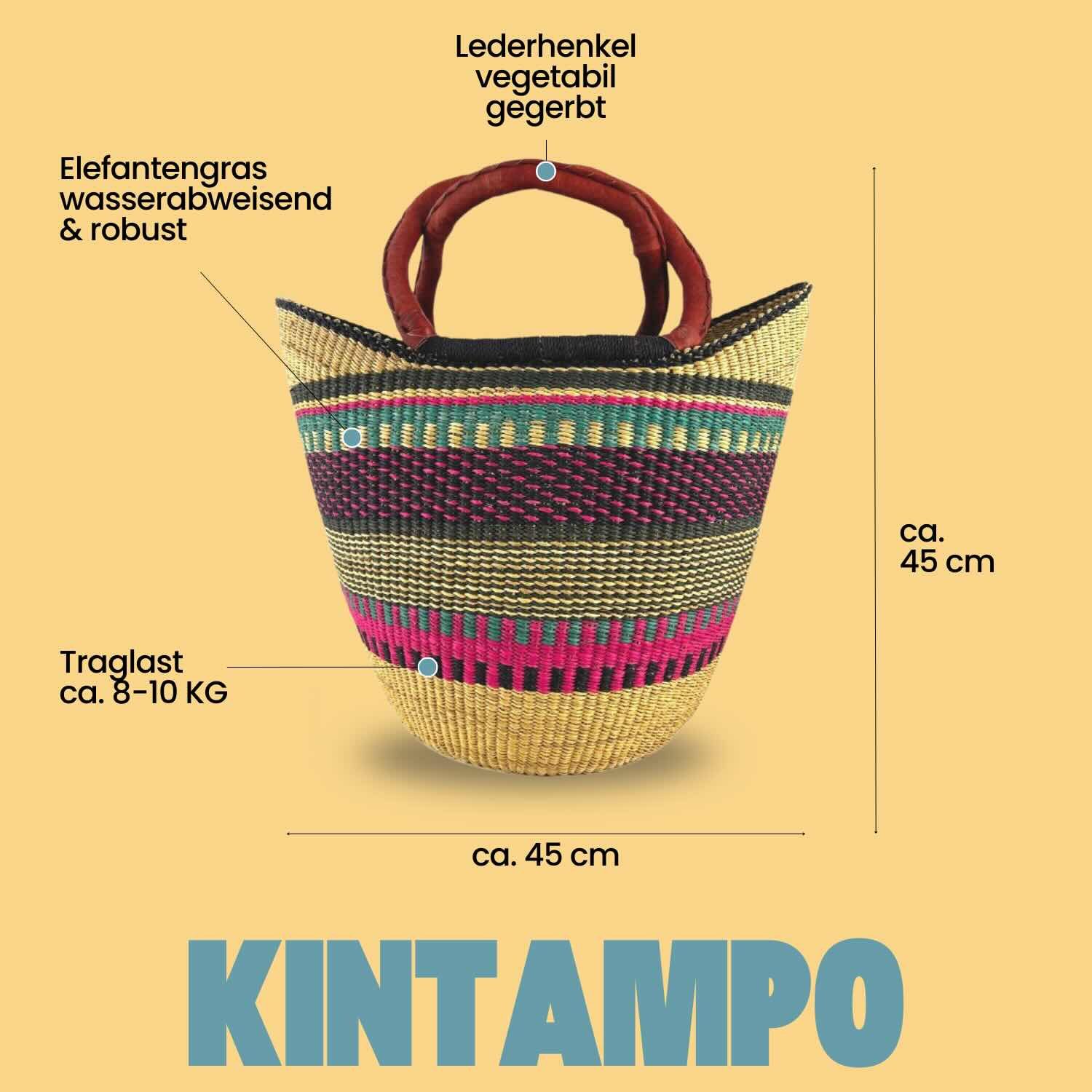Einkaufskorb Bolga Bag - Kintampo - U-Form, Kunstvoll geflochtene Bolga Körbe – Charakterstücke voller Tradition