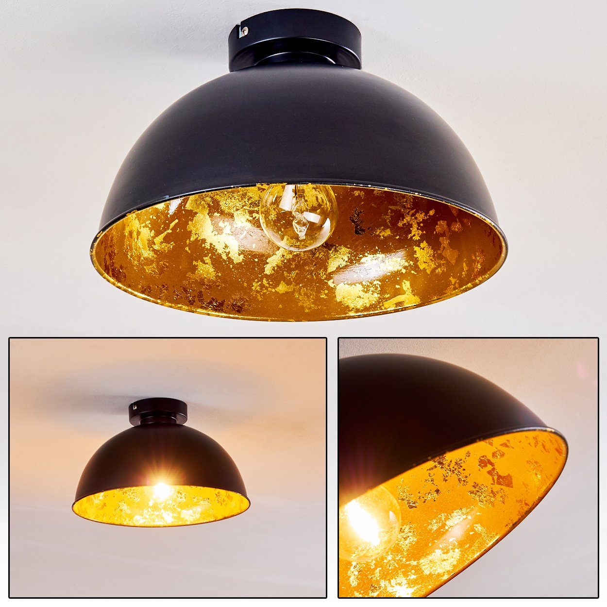 rundem (30cm) aus Leuchtmittel, mit Schwarz/Gold, Blattgoldoptik in »Catignano« Deckenleuchte Deckenleuchte Deckenlampe moderne ohne E27, hofstein Metall in Schirm