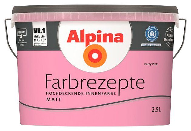 Alpina Wand- und Deckenfarbe Farbrezepte Pink, Kräftiges Liter 2,5 Party matt, Pink