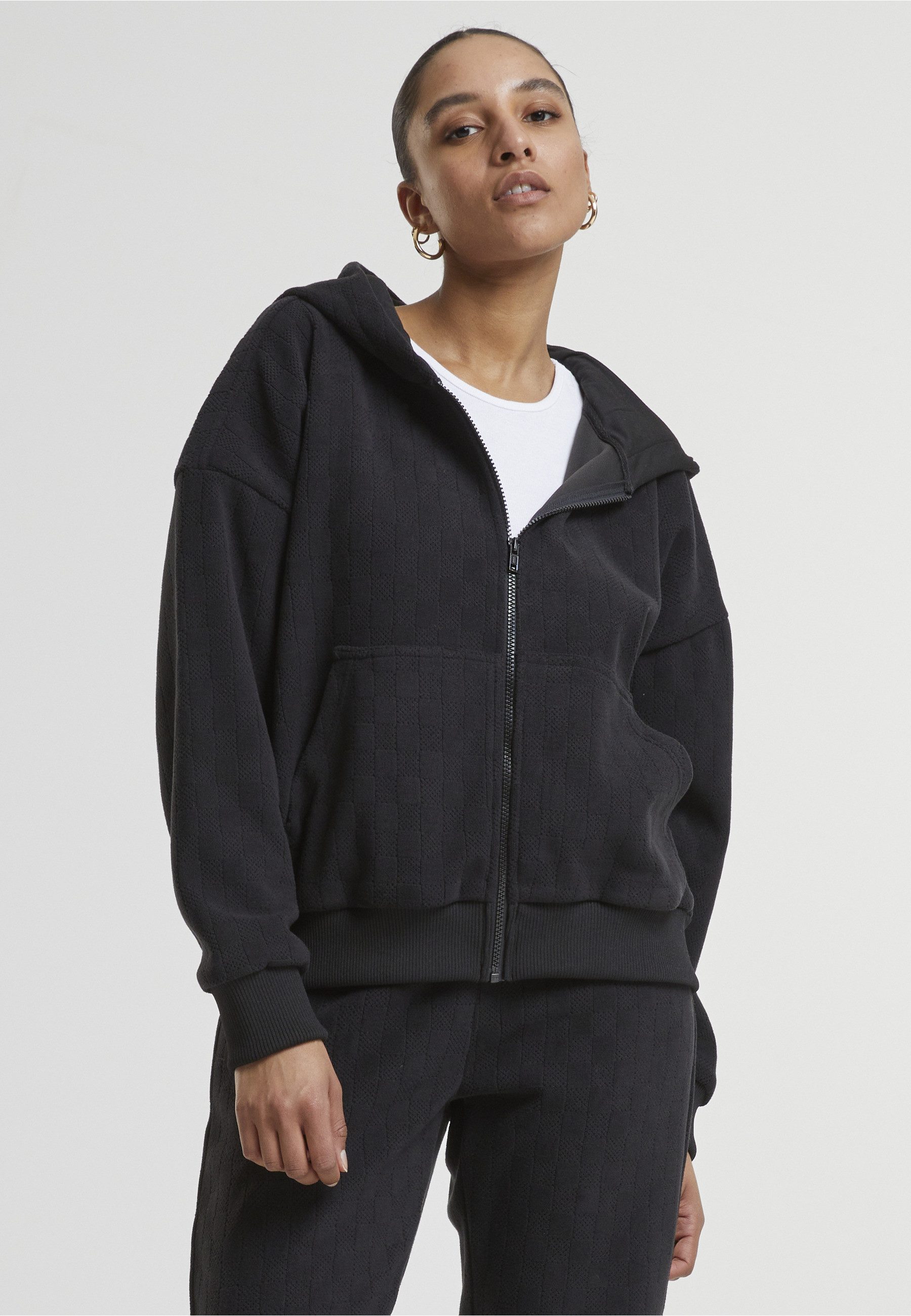 URBAN CLASSICS Sweatjacke Urban Classics Ladies Jacquard Velvet Oversized Zip Hoody – Bild 3 von 5