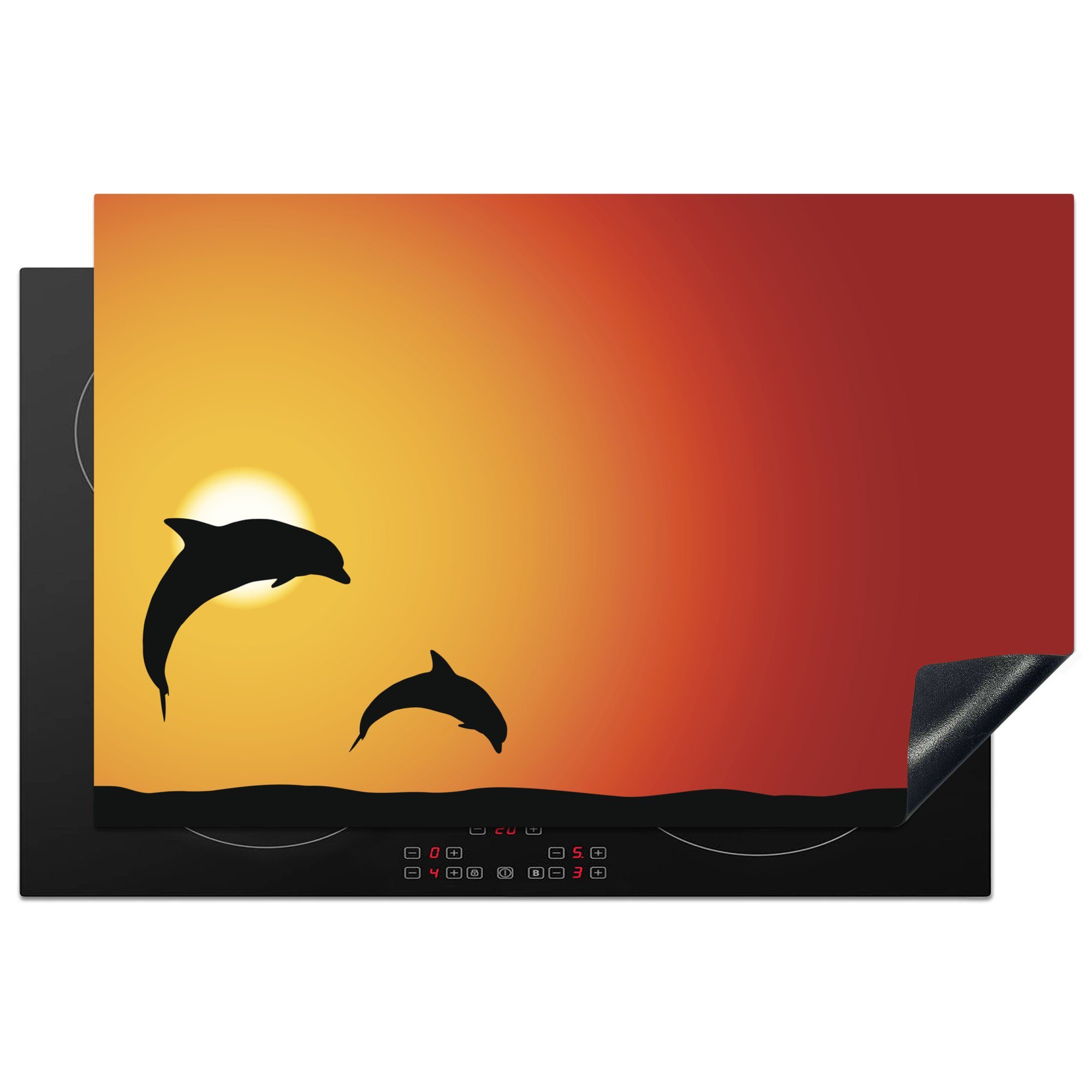 MuchoWow Herdblende-/Abdeckplatte Delfine - küche, cm, Schutz Silhouette tlg), Sonnenuntergang, Vinyl, - Ceranfeldabdeckung Induktionskochfeld (1 für die 81x52