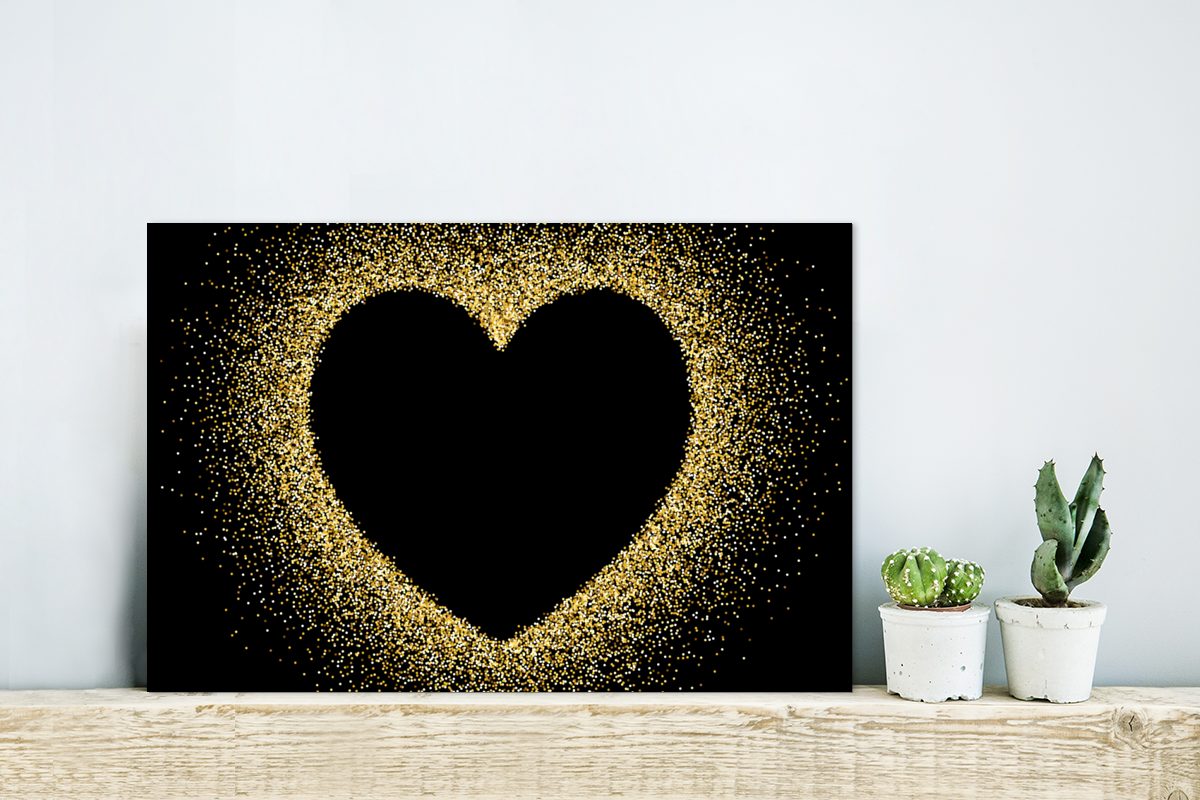 MuchoWow Metallbild Goldenes Herz auf schwarzem günstig online kaufen