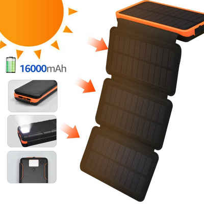 7Magic »Tragbares Solar Ladegerät mit 4 Solarmodulen« Solar Powerbank Wasserdichter externer Akku für den Außenbereich mit 3 USB-Anschlüssen 16000 mAh (5 V), für iPhone, Samsung, Android und Tablet, Kamera, 10W