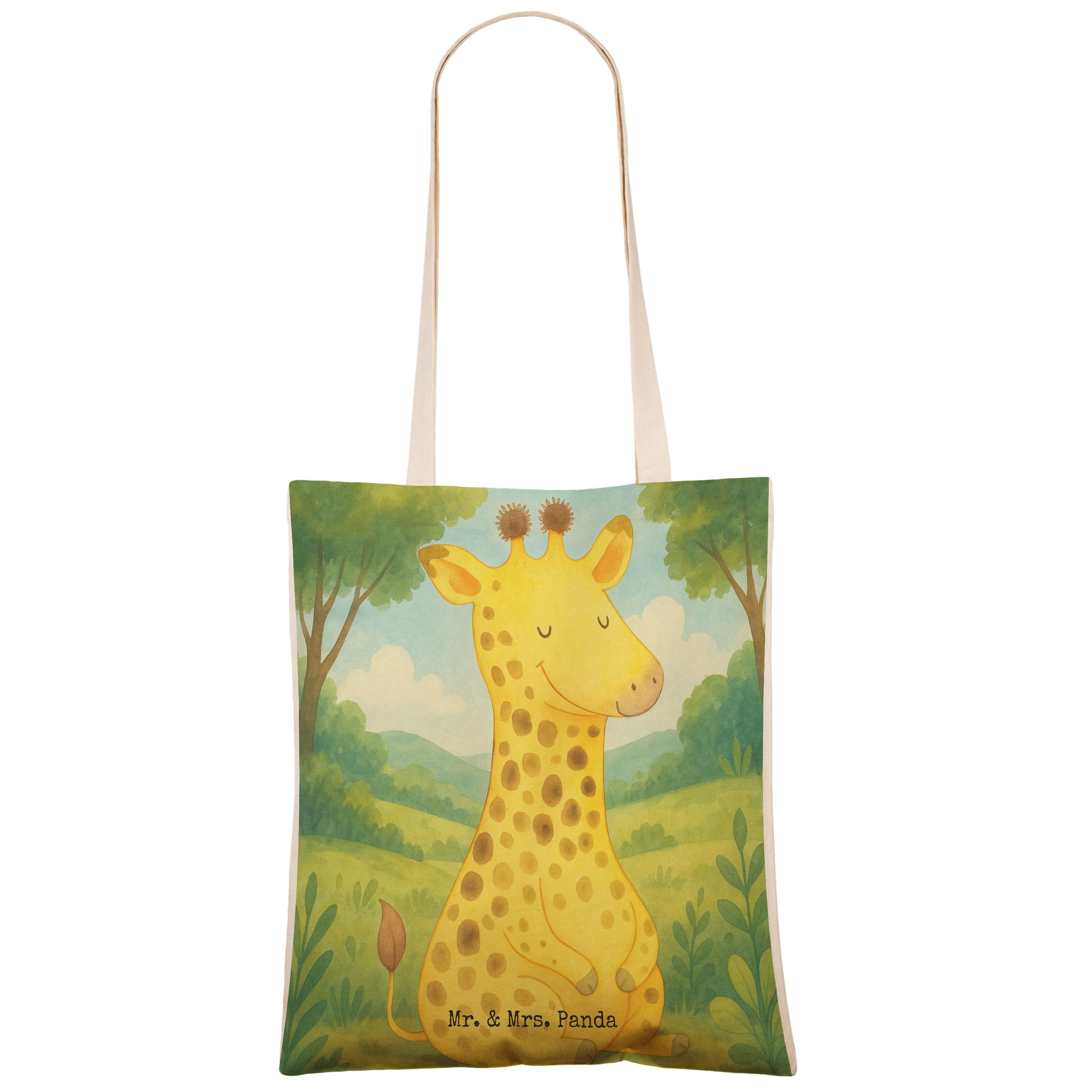 Mr. & Mrs. Panda Tragetasche Giraffe Zufrieden Design, Tote Bag, Weiß, Bag, Tasche, Beuteltasche, (Packung), Beutel Tasche großer shopper einkaufsshopper