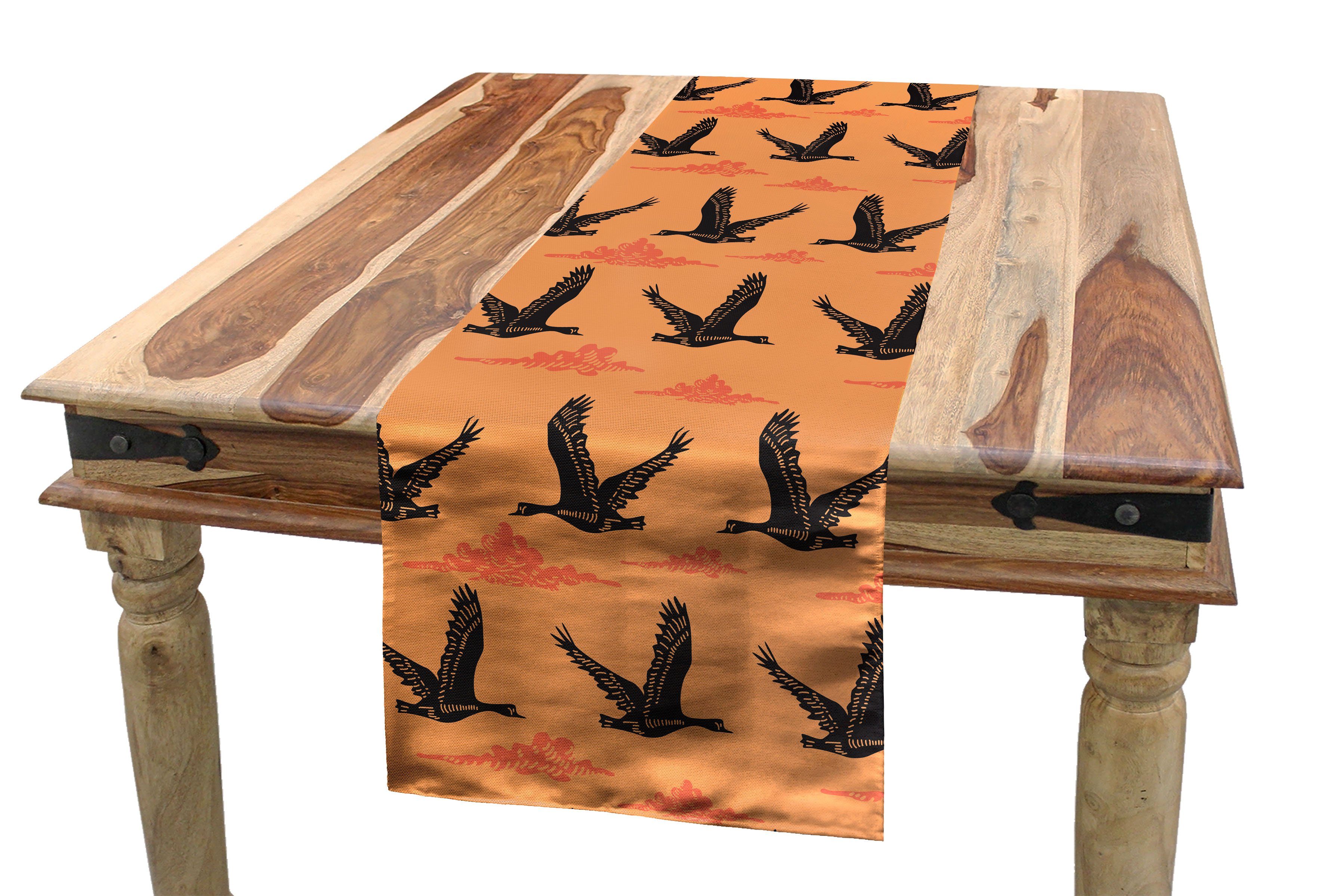 Abakuhaus Tischläufer Esszimmer Küche Rechteckiger Dekorativer Tischläufer, Gänse Flying Birds Sonnenuntergang Wolken