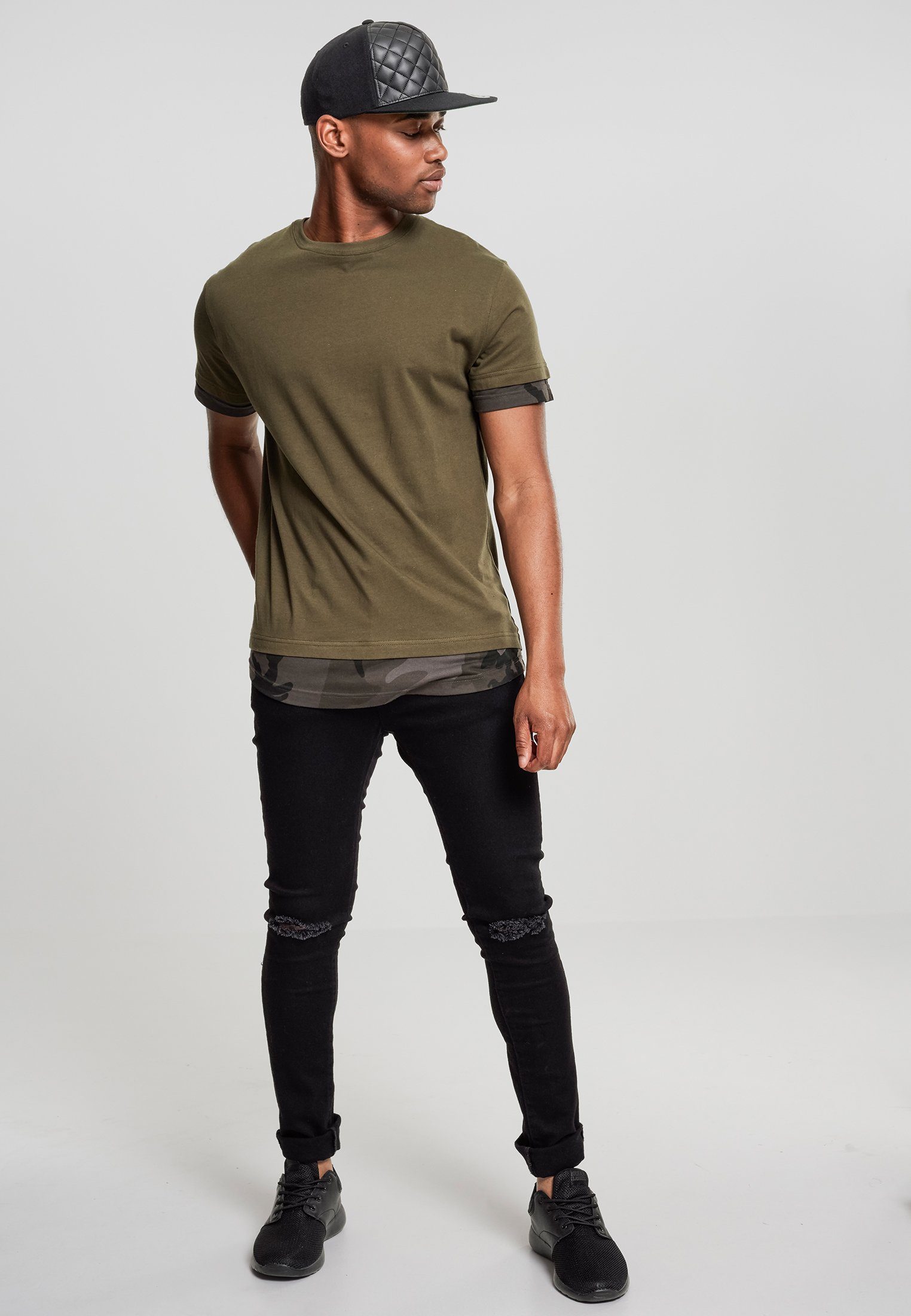 URBAN CLASSICS T-Shirt Long Camo (1-tlg) camo olive/dark Shaped Camo Inset Tee Herren Inset TB1863 Long