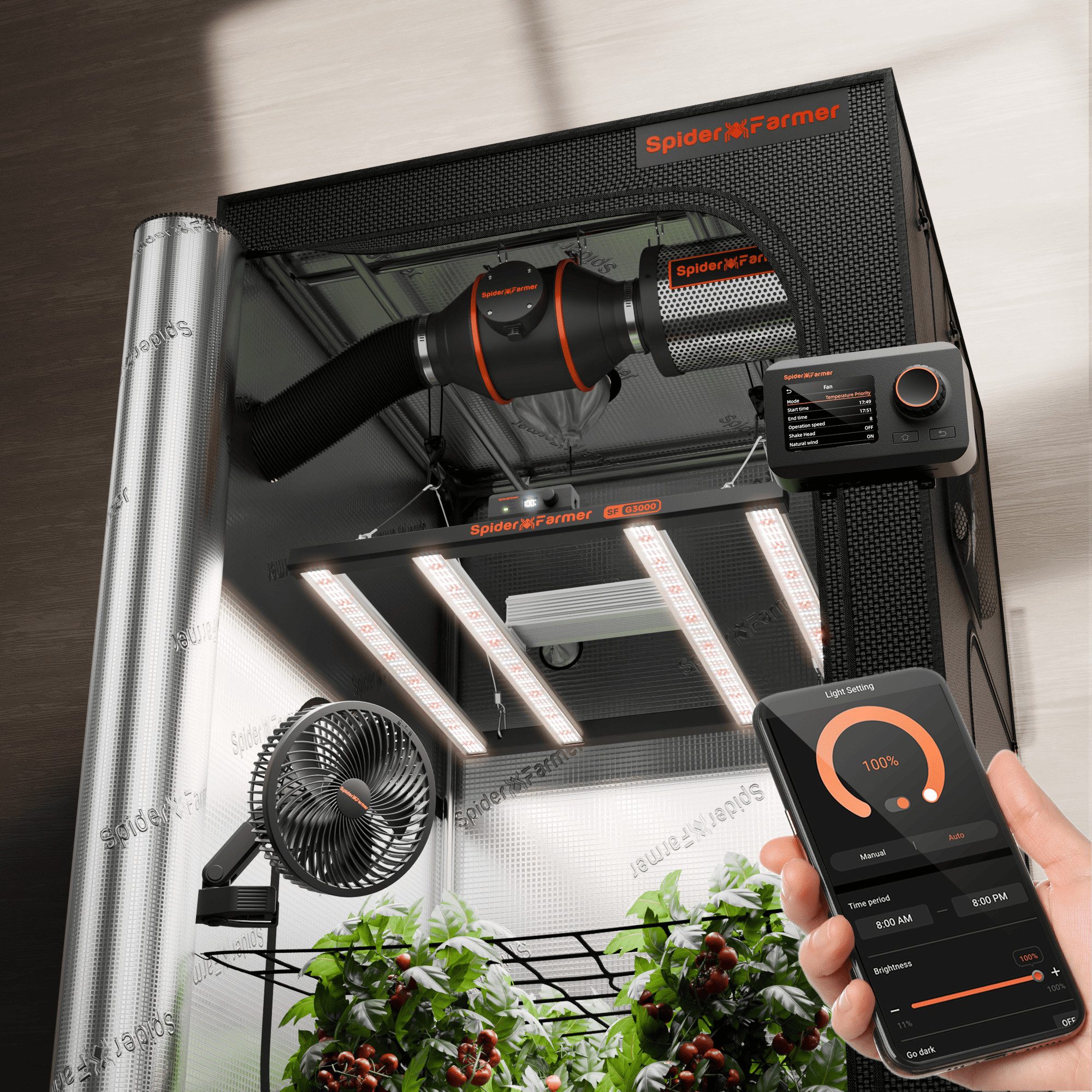 Spider Farmer Gewächshaus Spider Farmer Growbox Komplettset Smart, BxTxH: 90 x 90 x 180 cm, Growbox Komplettset mit App Steuerung und G3000 LED