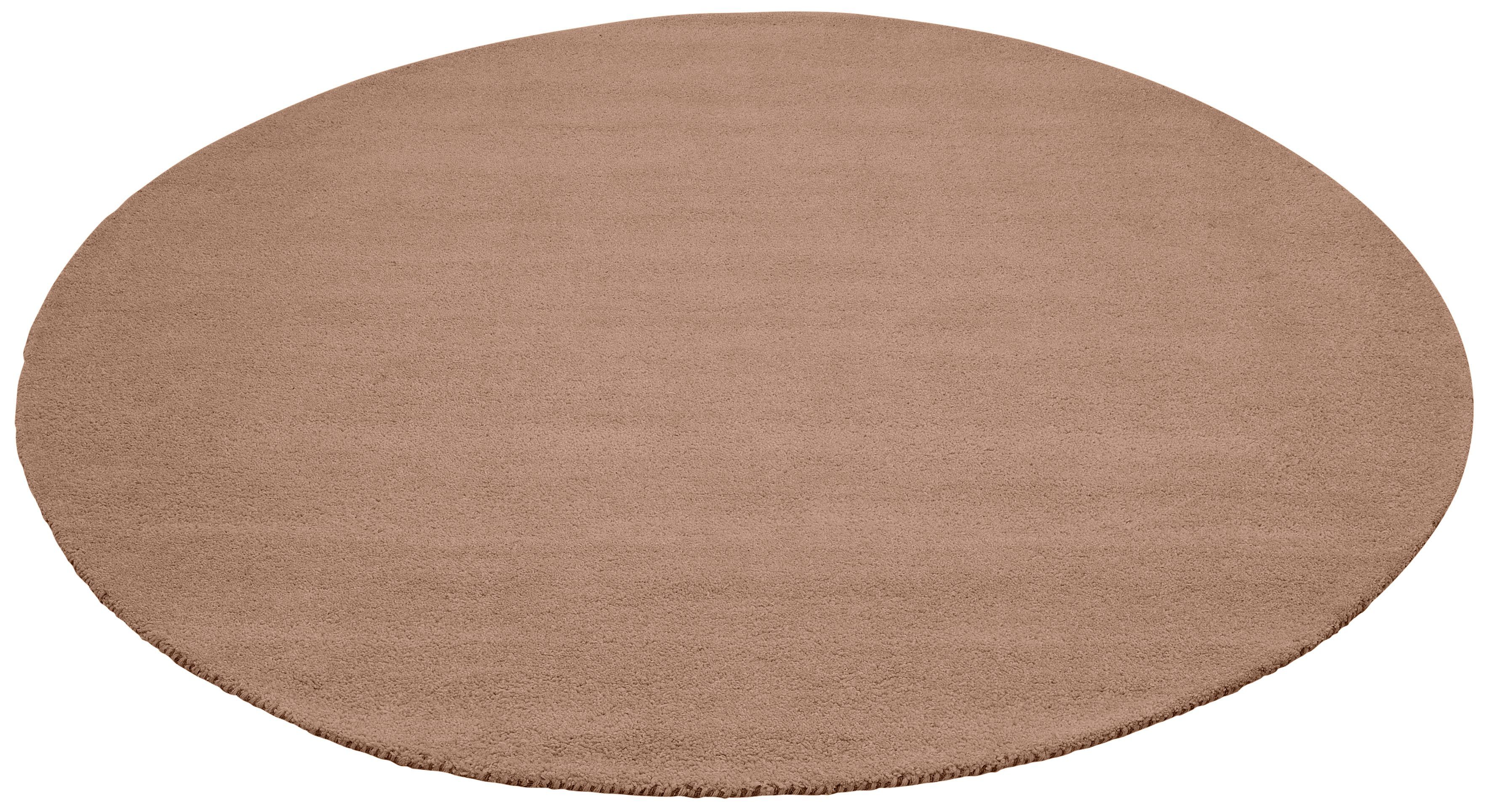 Wollteppich Gabbeh Uni, THEKO, rund, Höhe: 14 mm, Handweb Teppich, reine Wolle, handgewebt, elegant meliertes Garn sand