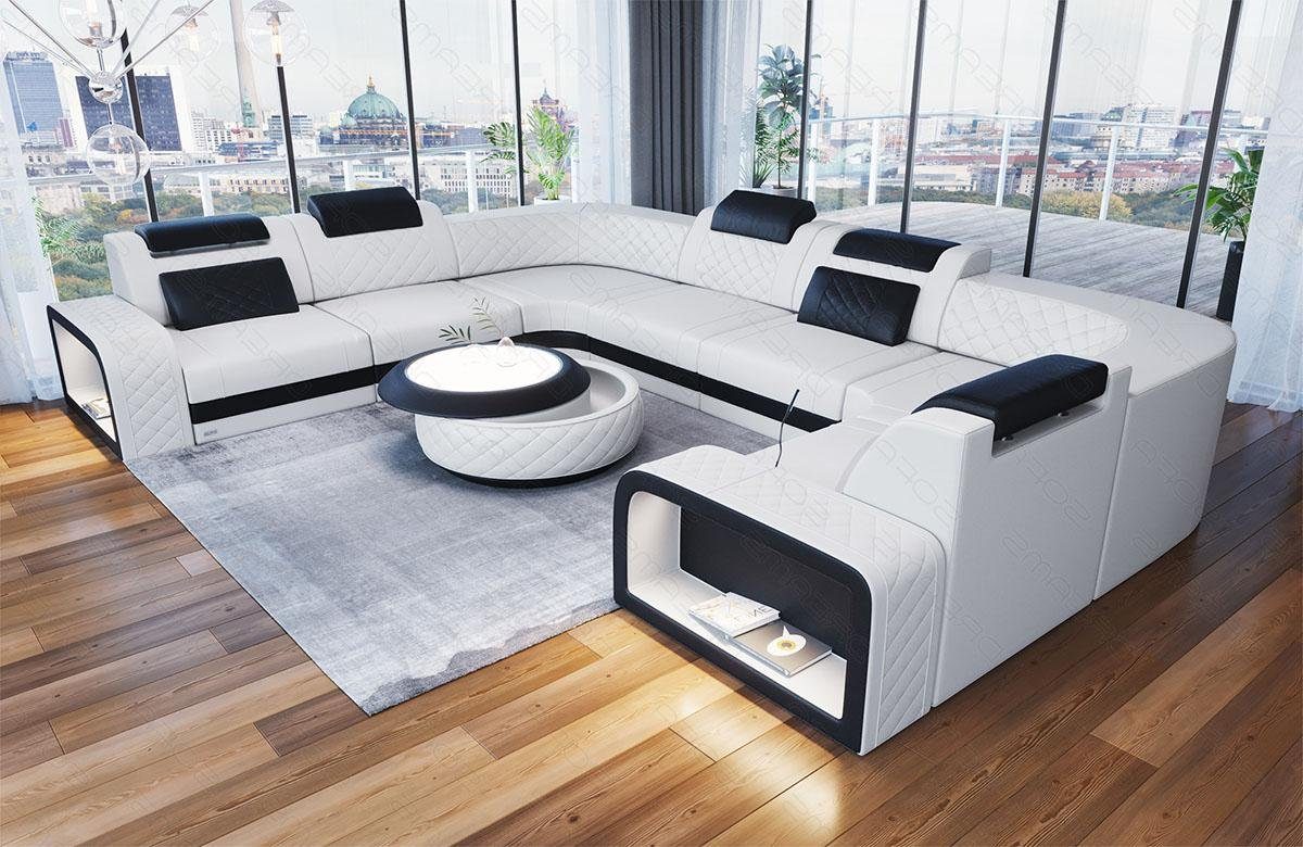 Sofa Dreams Wohnlandschaft Foggia U Form Leder, LED-Beleuchtung, Couch, 6-Sitzer, Kopfstützen, USB-Anschluss