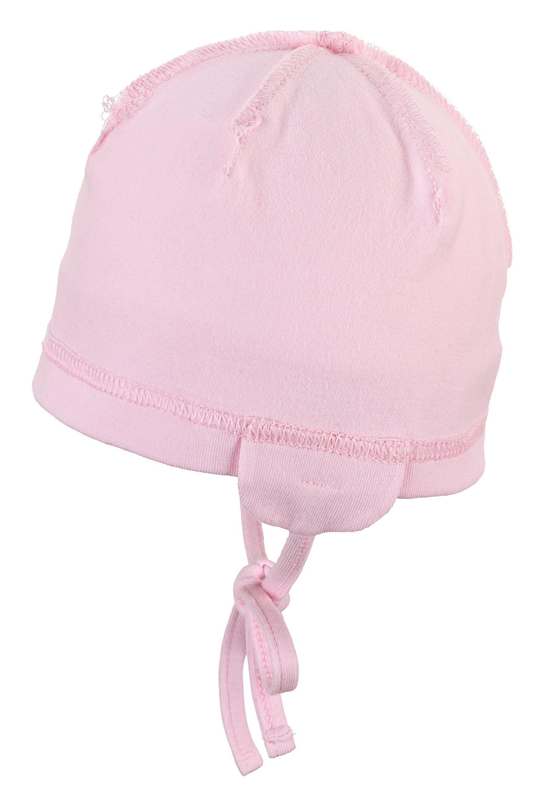 Babymütze Einfarbige Schlupfmütze Ohrenklappen mit OCS tragbar (1-St., und Bindeband rosa Kinder aus Mütze doppellagig Umschlag) Baumwolle Sterntaler® Beanie mit