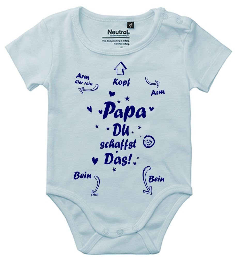 coole-fun-t-shirts Neugeborenen-Geschenkset Papa das Blue - Strampler Body schaffst Du Neugeborenes Baby Light