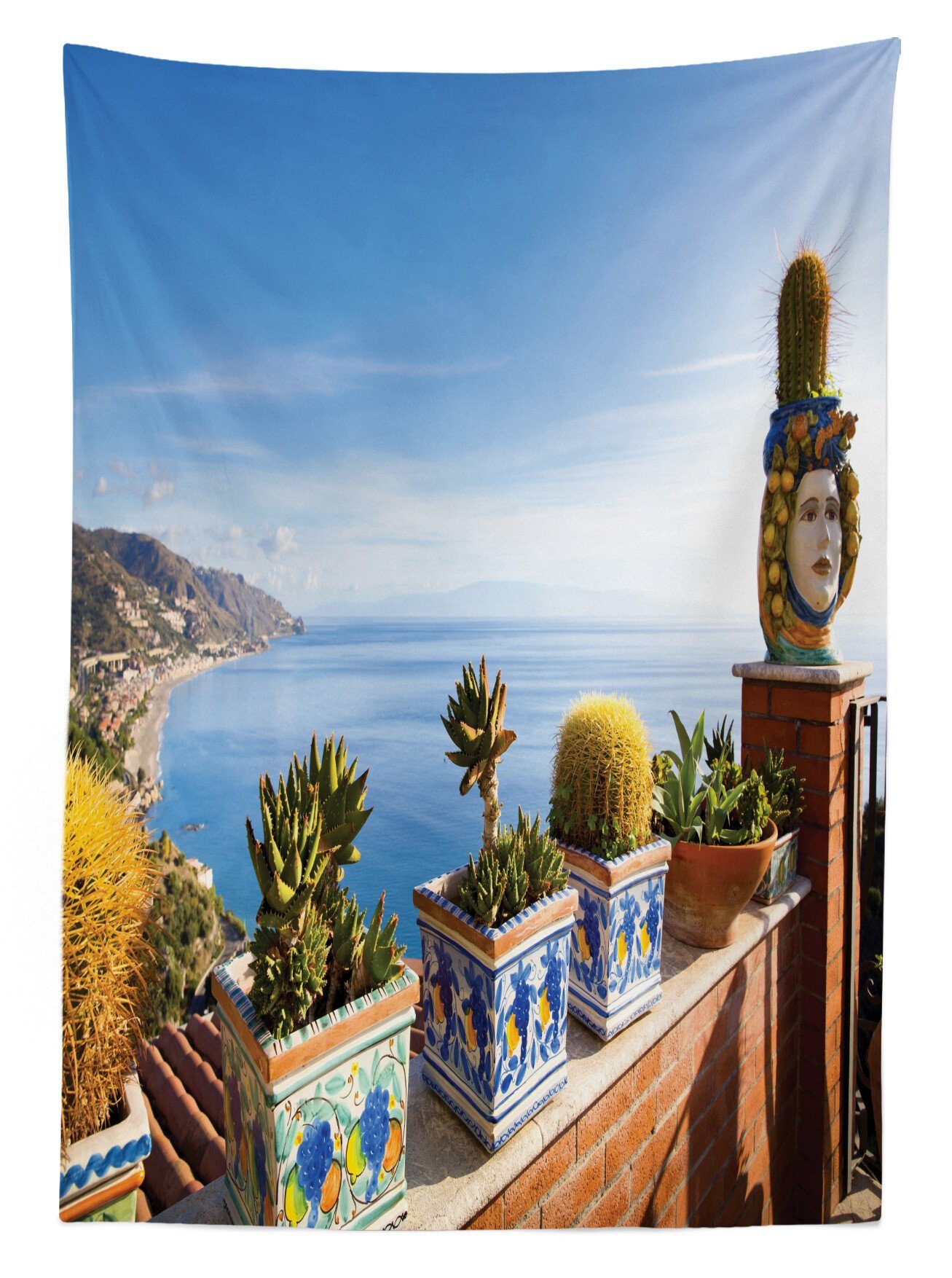 Taormina Tischdecke Farbfest geeignet Außen Farben, Küste Sizilien Abakuhaus den Waschbar Für Bereich Klare Foto