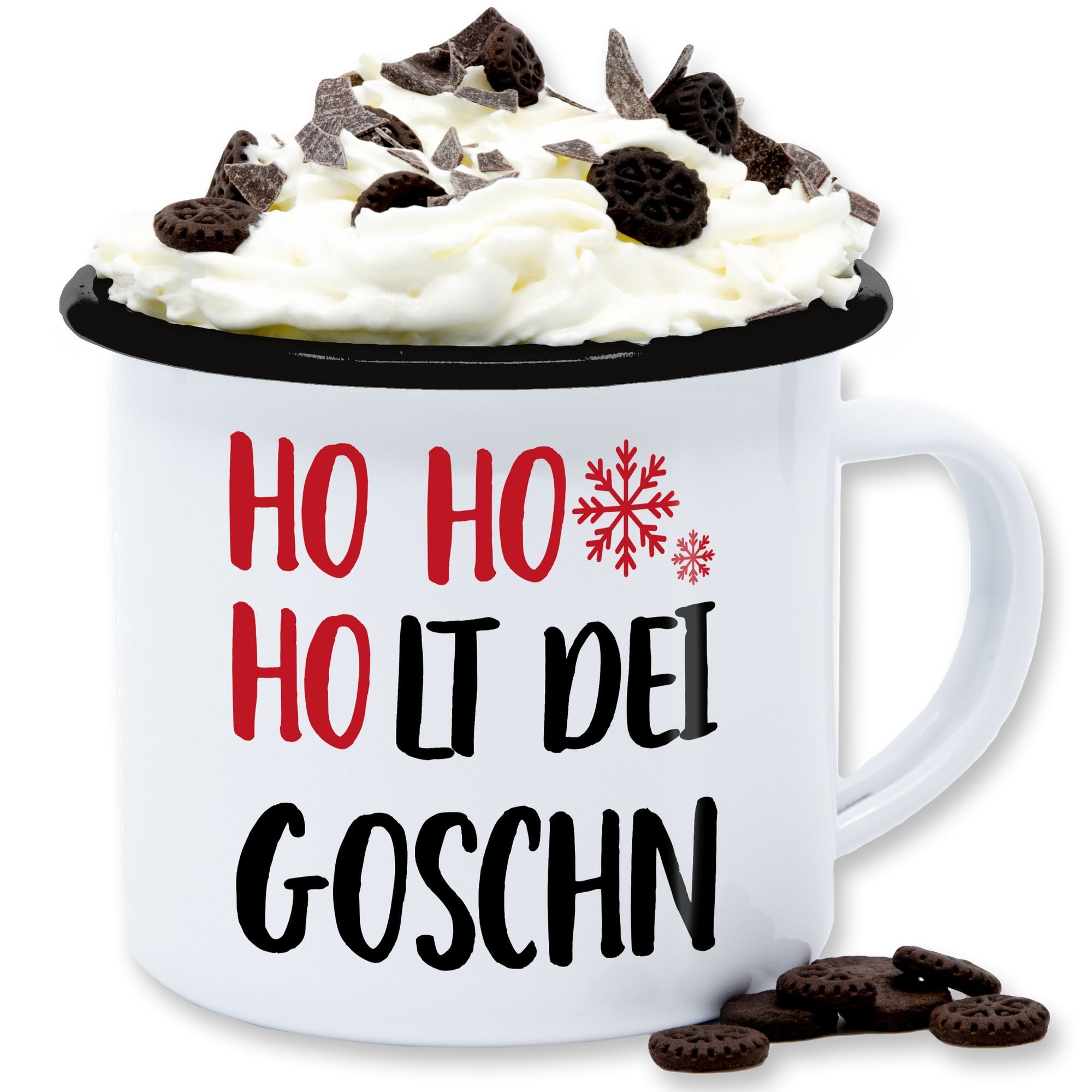 Shirtracer Tasse HO HO HOlt dei Goschn, Stahlblech, Weihnachtstasse 1 Weiß Schwarz