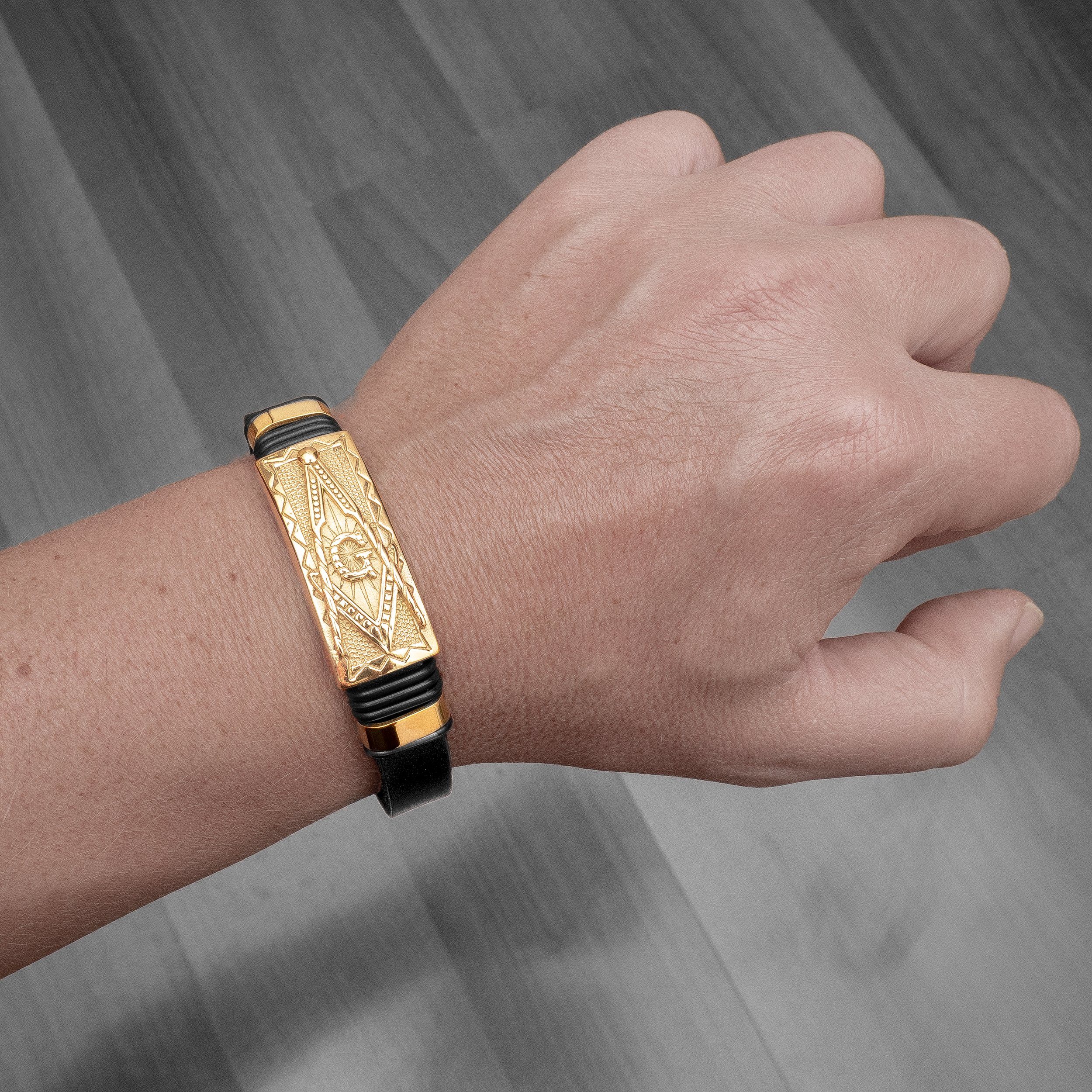 UNIQAL.de Leather Bracelet Masonic Freemason Leather Bracelet "TOTEM" Men's Stainless Steel/Leather (Stainless Steel, Genuine Leather, Casual Style, Handmade)