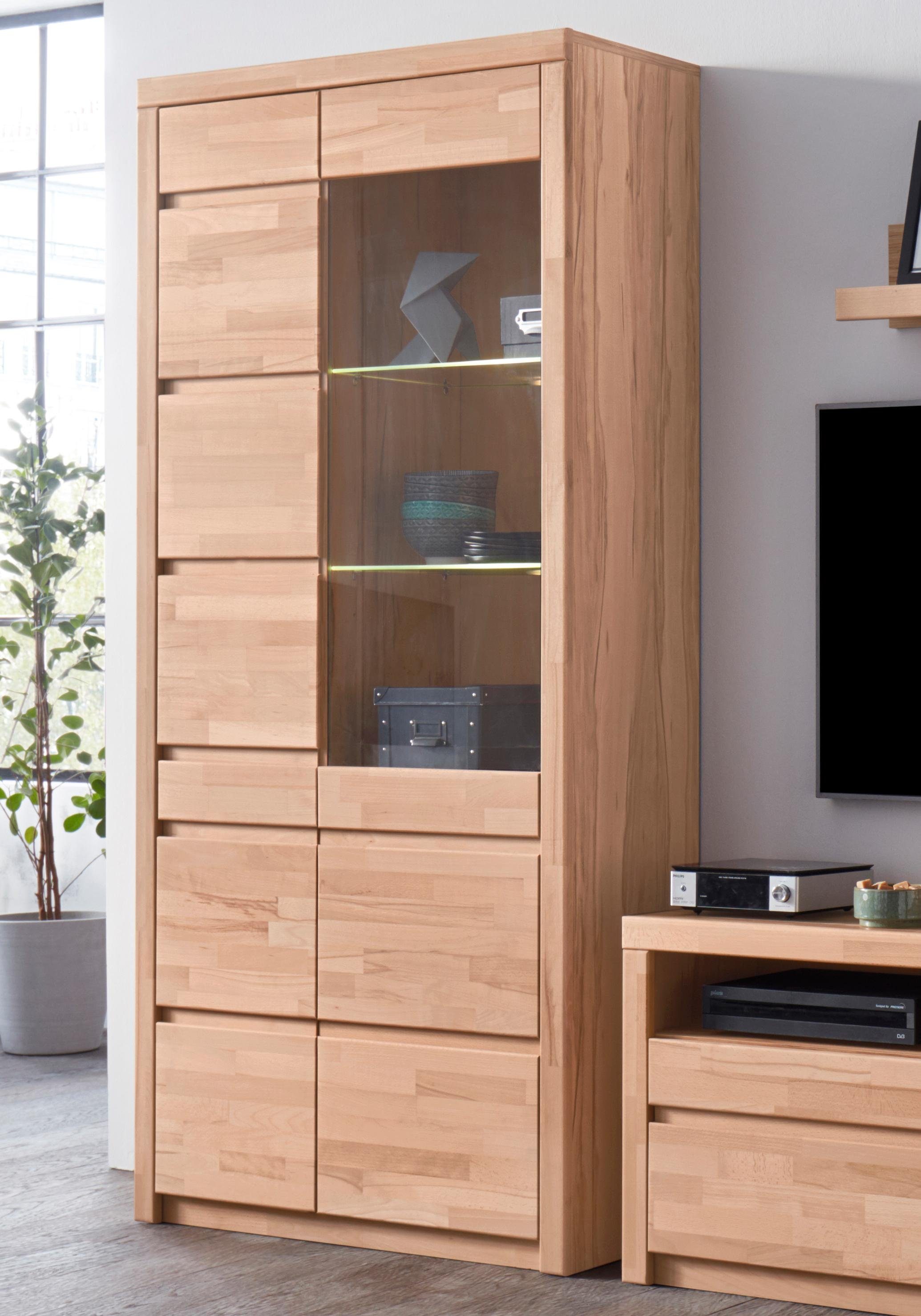 OTTO home Vitrine SILBEKORG B/T/H: 90/35/190cm, Fronten & Leisten aus Massivholz 10 Fächer, variable Einlegeboden aus Glas&Melamin, Korpus aus Melamin – Bild 4 von 5