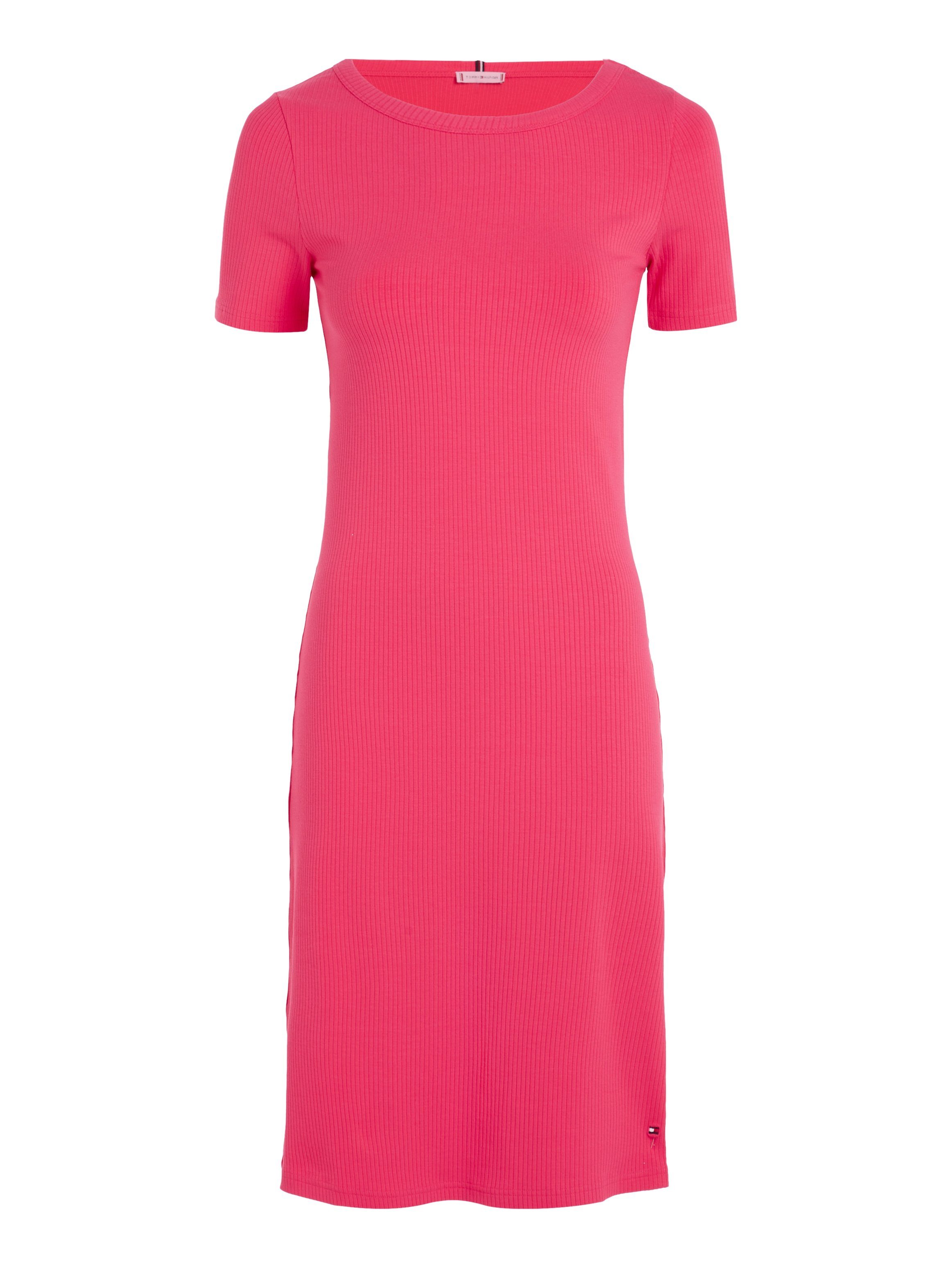 Hilfiger Rippware DRESS KNEE SS REG in 5X2 Bright_Cerise_Pink RIB Tommy modischer Jerseykleid